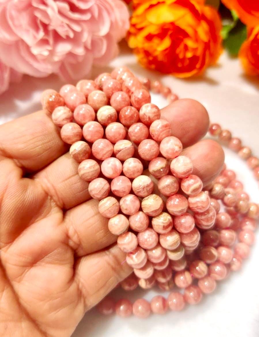 Rhodonite Stone Bracelet l Cherry Blossom Sakura Rhodonite Stone Stretchable Bracelet l Unisex Bracelet l 10 MM Bracelet