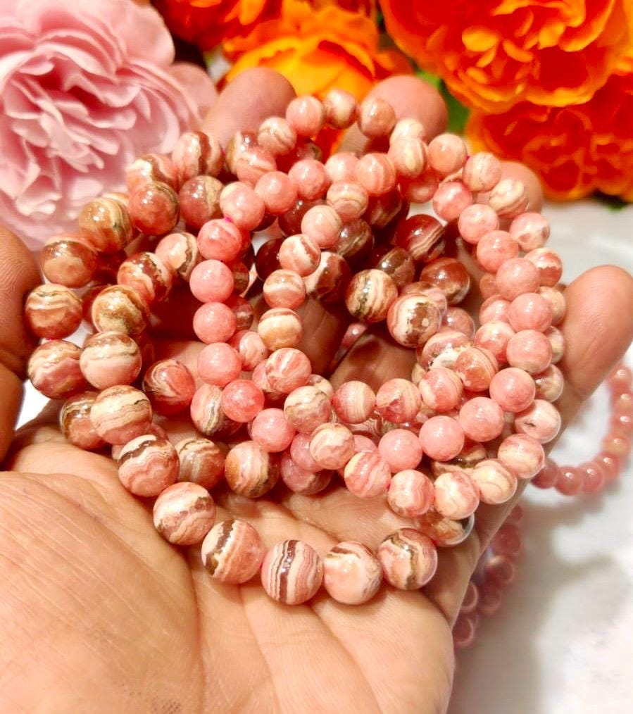 Rhodonite Stone Bracelet l Cherry Blossom Sakura Rhodonite Stone Stretchable Bracelet l Unisex Bracelet l 10 MM Bracelet