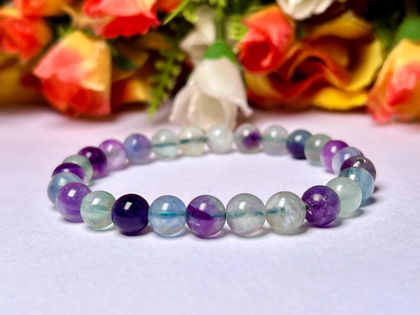 Rainbow Green Fluorite Stone Bracelet l Stretchable Bracelet l Unisex Bracelet l 8 MM Bracelet