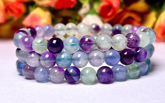 Rainbow Green Fluorite Stone Bracelet l Stretchable Bracelet l Unisex Bracelet l 8 MM Bracelet