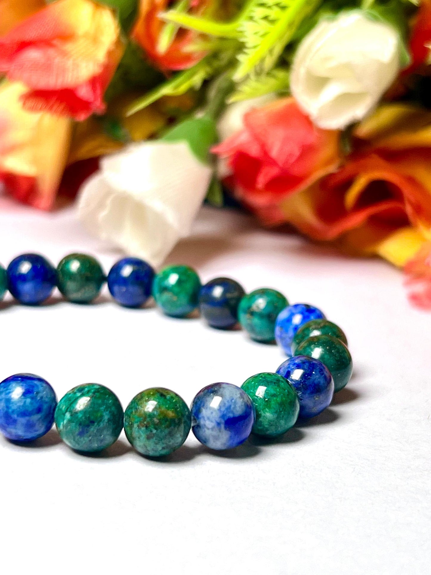 Azurite Malachite Stone Bracelet l Stretchable Bracelet l Unisex Bracelet l 8 MM Bracelet