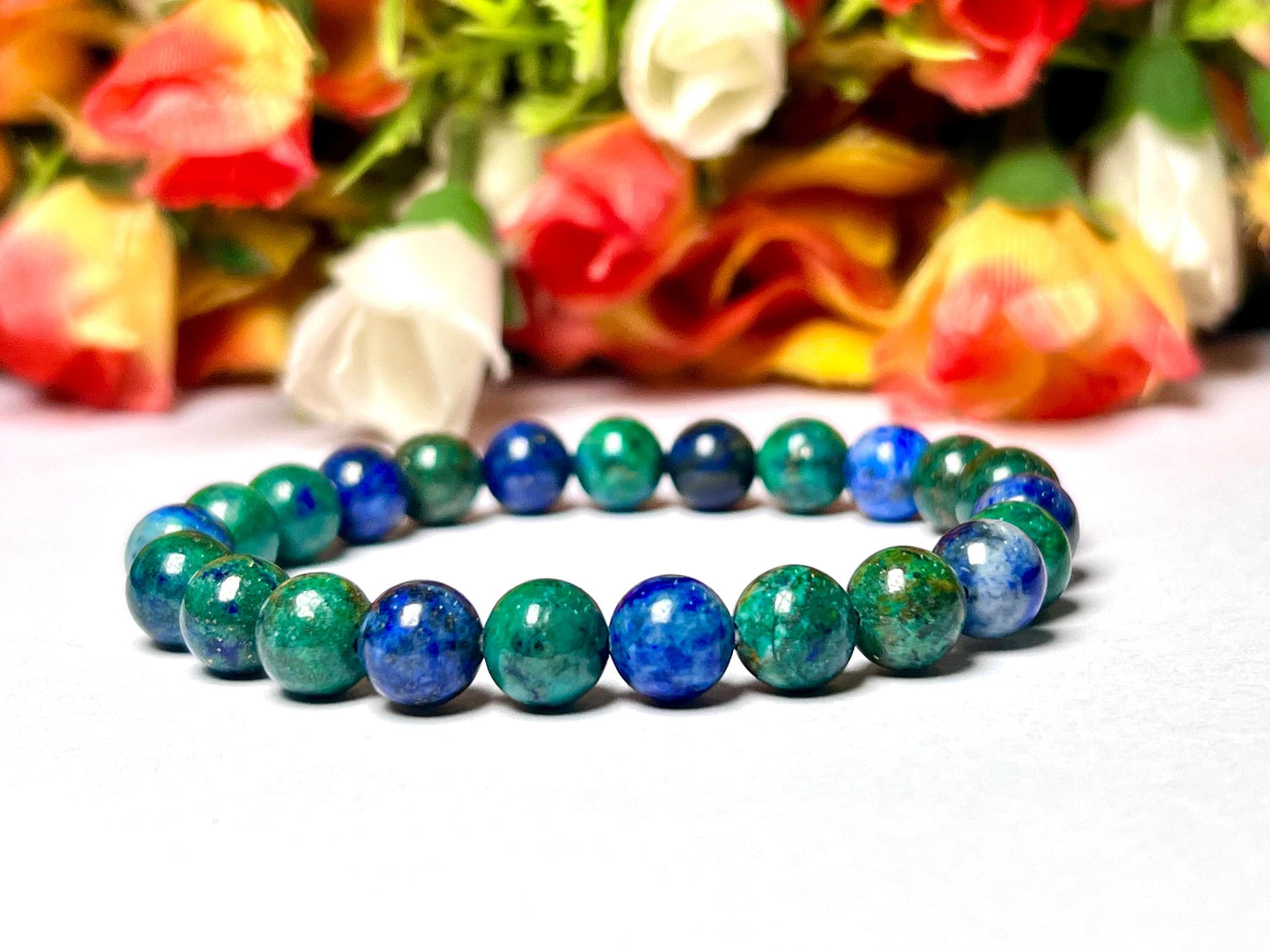 Azurite Malachite Stone Bracelet l Stretchable Bracelet l Unisex Bracelet l 8 MM Bracelet