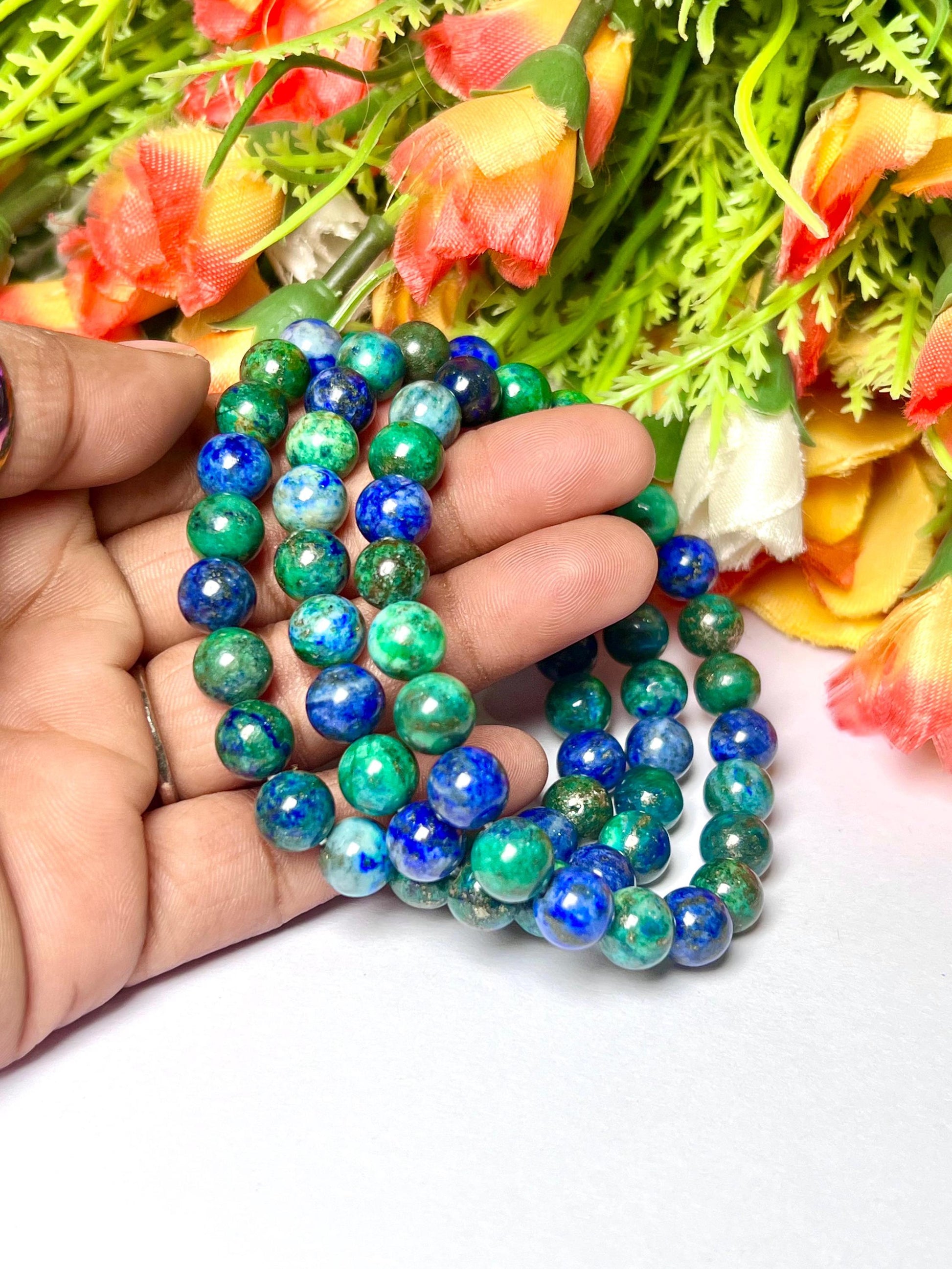 Azurite Malachite Stone Bracelet l Stretchable Bracelet l Unisex Bracelet l 8 MM Bracelet