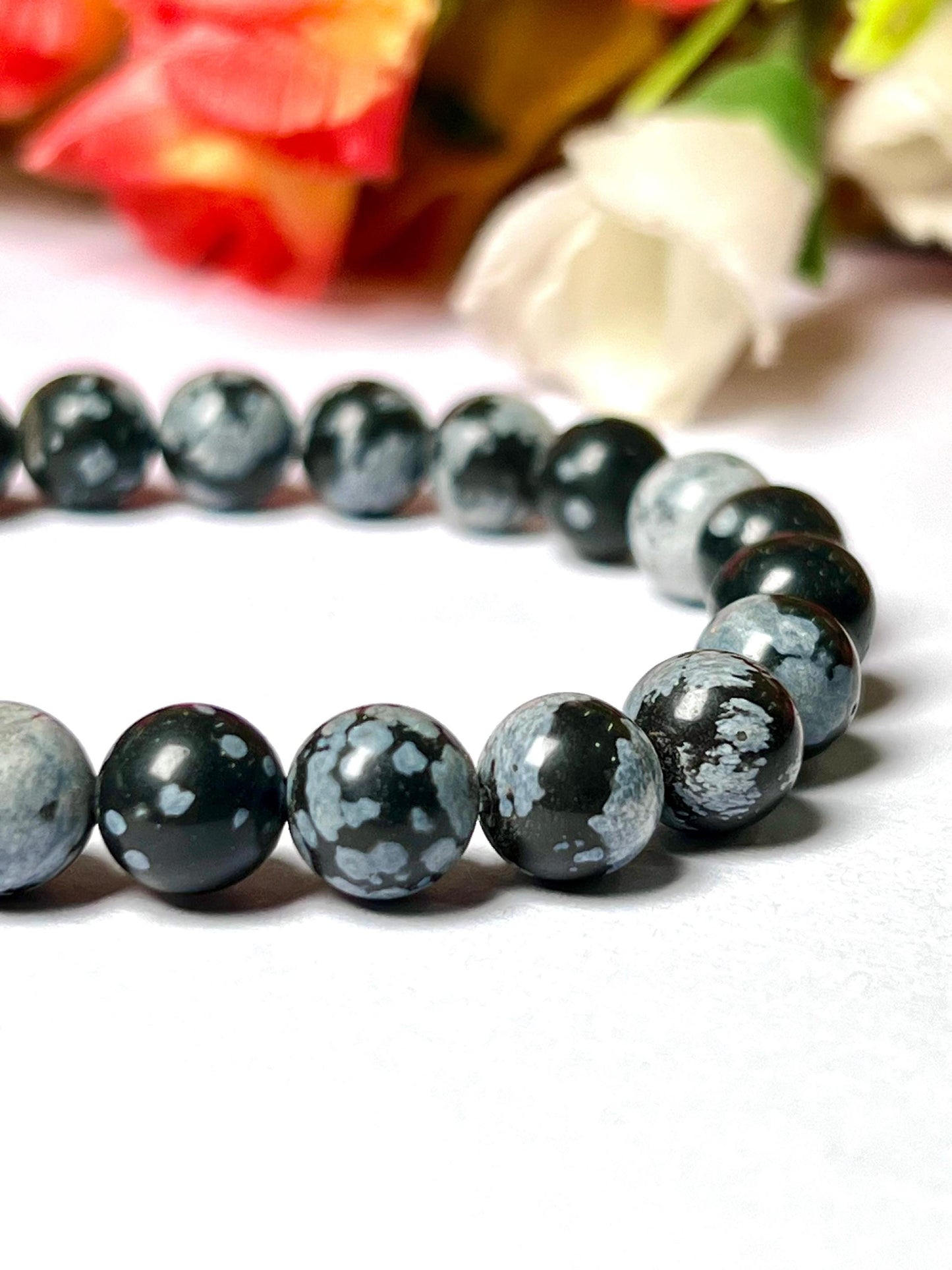 Snowflake Obsidian Stone Bracelet l Stretchable Bracelet l Unisex Bracelet l 8 MM Bracelet