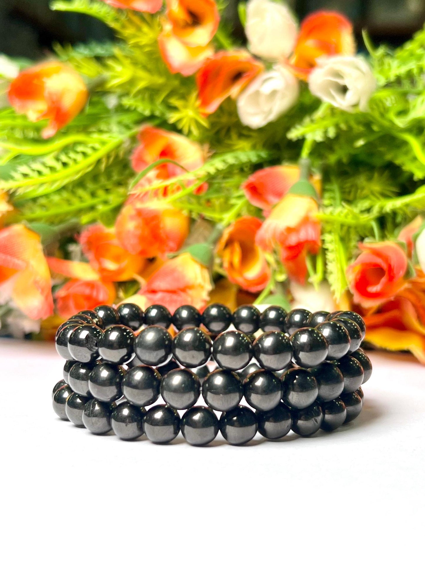 Whitby Jet Stone Bracelet l Stretchable Bracelet l Unisex Bracelet l 8 MM Bracelet