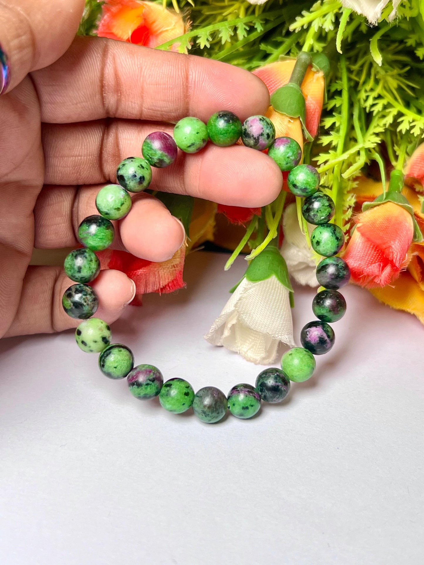 African Ruby Zoisite Stone Bracelet l Stretchable Bracelet l Unisex Bracelet l 8 MM Bracelet