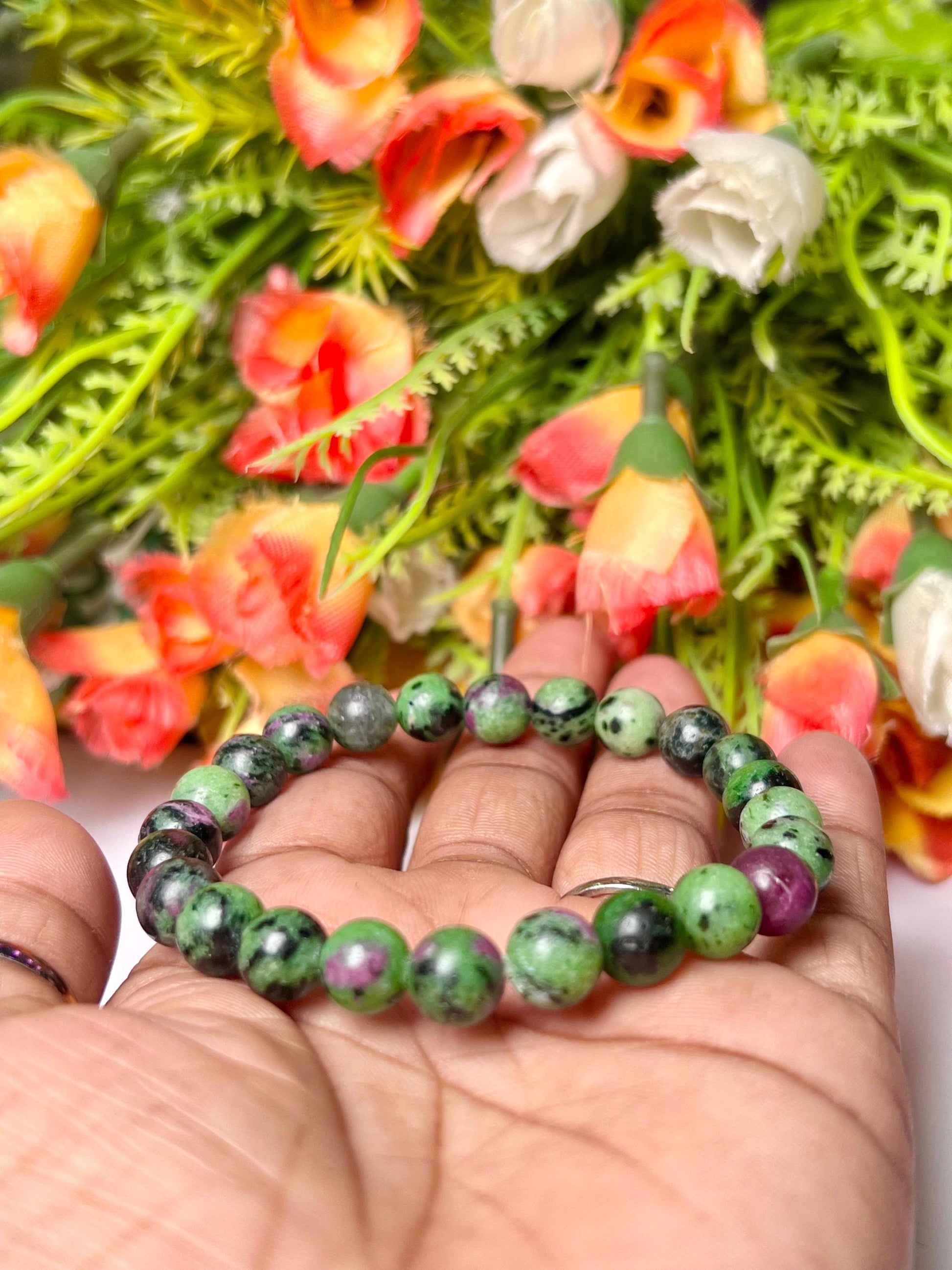 African Ruby Zoisite Stone Bracelet l Stretchable Bracelet l Unisex Bracelet l 8 MM Bracelet