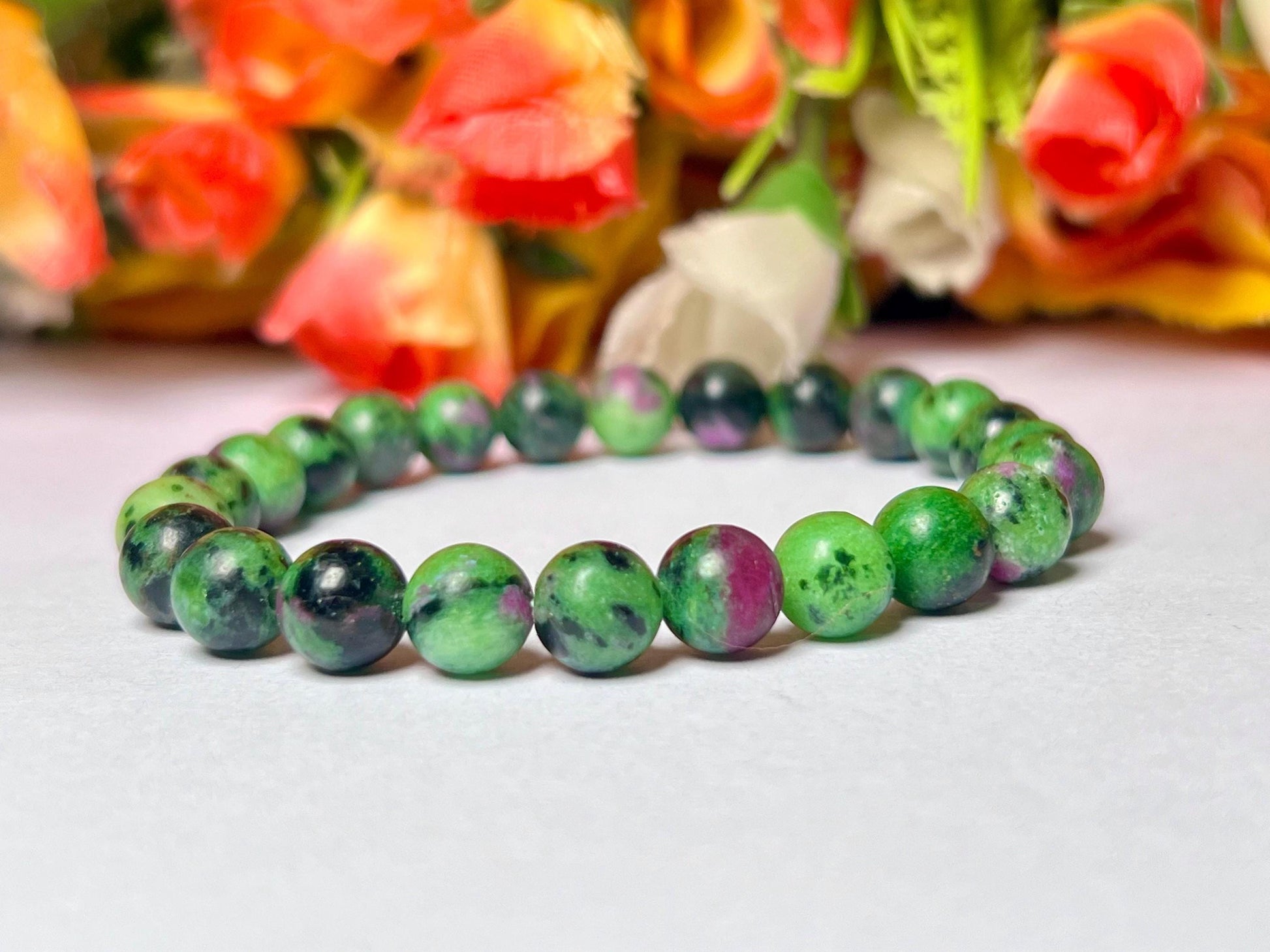 African Ruby Zoisite Stone Bracelet l Stretchable Bracelet l Unisex Bracelet l 8 MM Bracelet