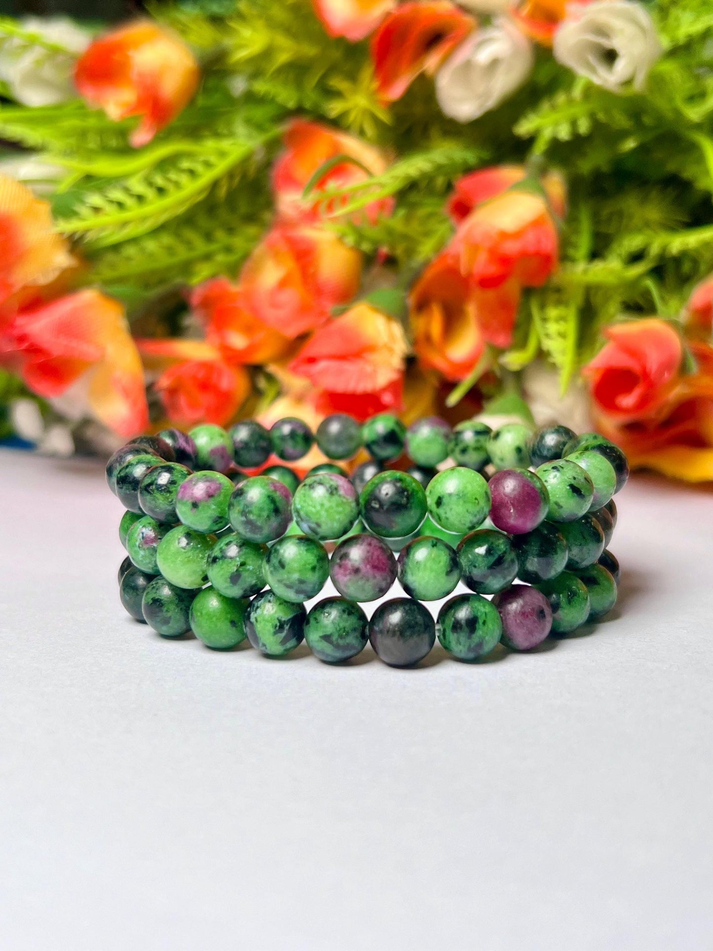 African Ruby Zoisite Stone Bracelet l Stretchable Bracelet l Unisex Bracelet l 8 MM Bracelet