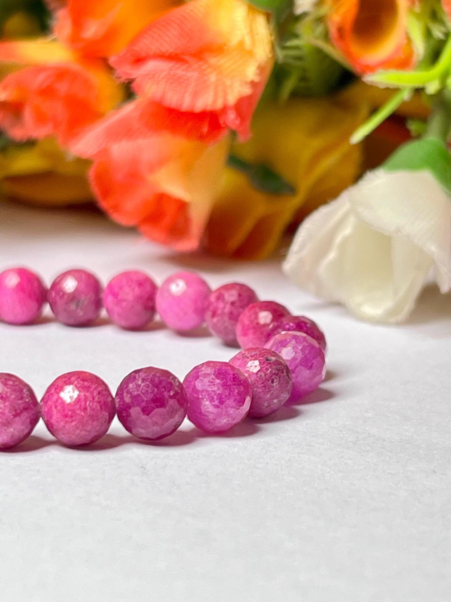 Faceted Ruby Stone Bracelet l Stretchable Bracelet l Unisex Bracelet l 8 MM Bracelet