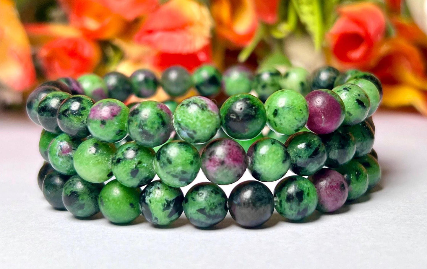 African Ruby Zoisite Stone Bracelet l Stretchable Bracelet l Unisex Bracelet l 8 MM Bracelet