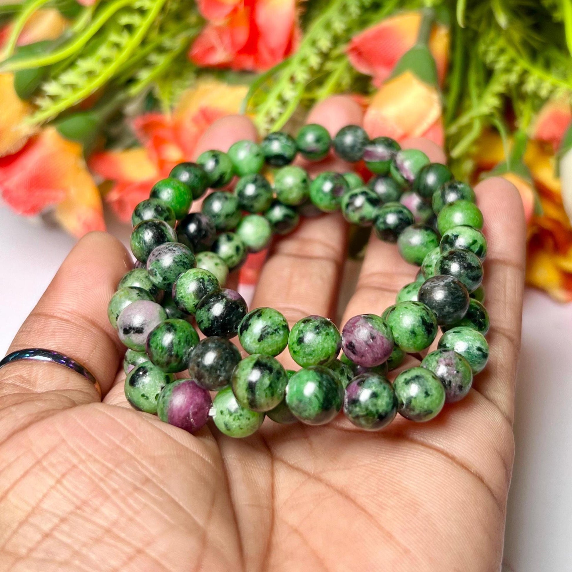 African Ruby Zoisite Stone Bracelet l Stretchable Bracelet l Unisex Bracelet l 8 MM Bracelet