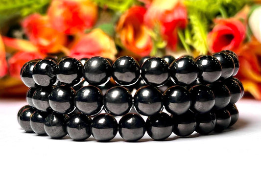 Whitby Jet Stone Bracelet l Stretchable Bracelet l Unisex Bracelet l 8 MM Bracelet