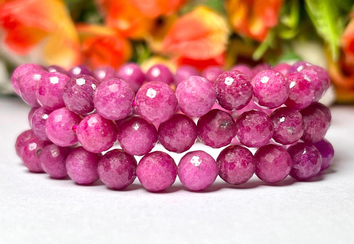 Faceted Ruby Stone Bracelet l Stretchable Bracelet l Unisex Bracelet l 8 MM Bracelet