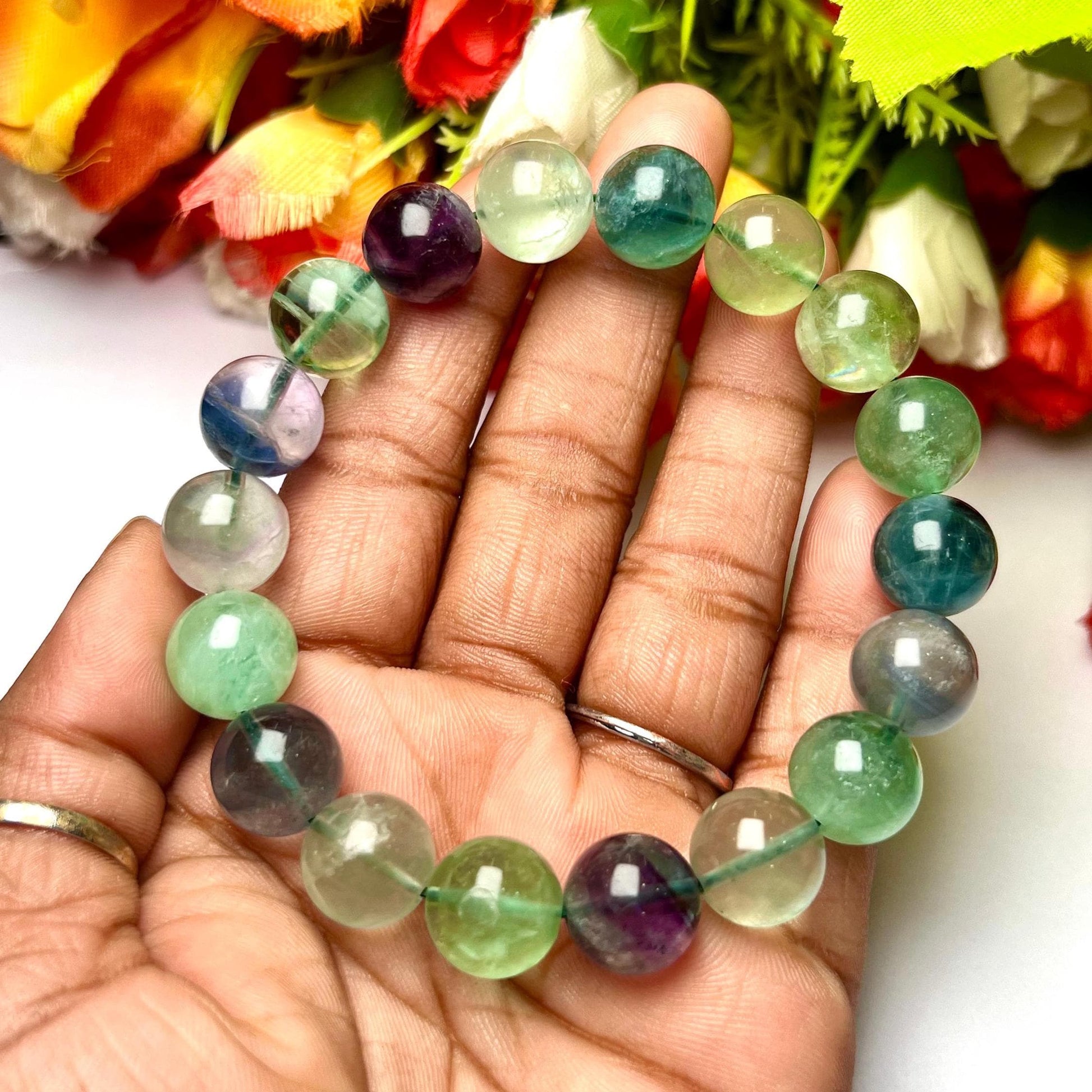 Men's 12 MM Multi Rainbow Fluorite Stone Bracelet| Jewelry for Men