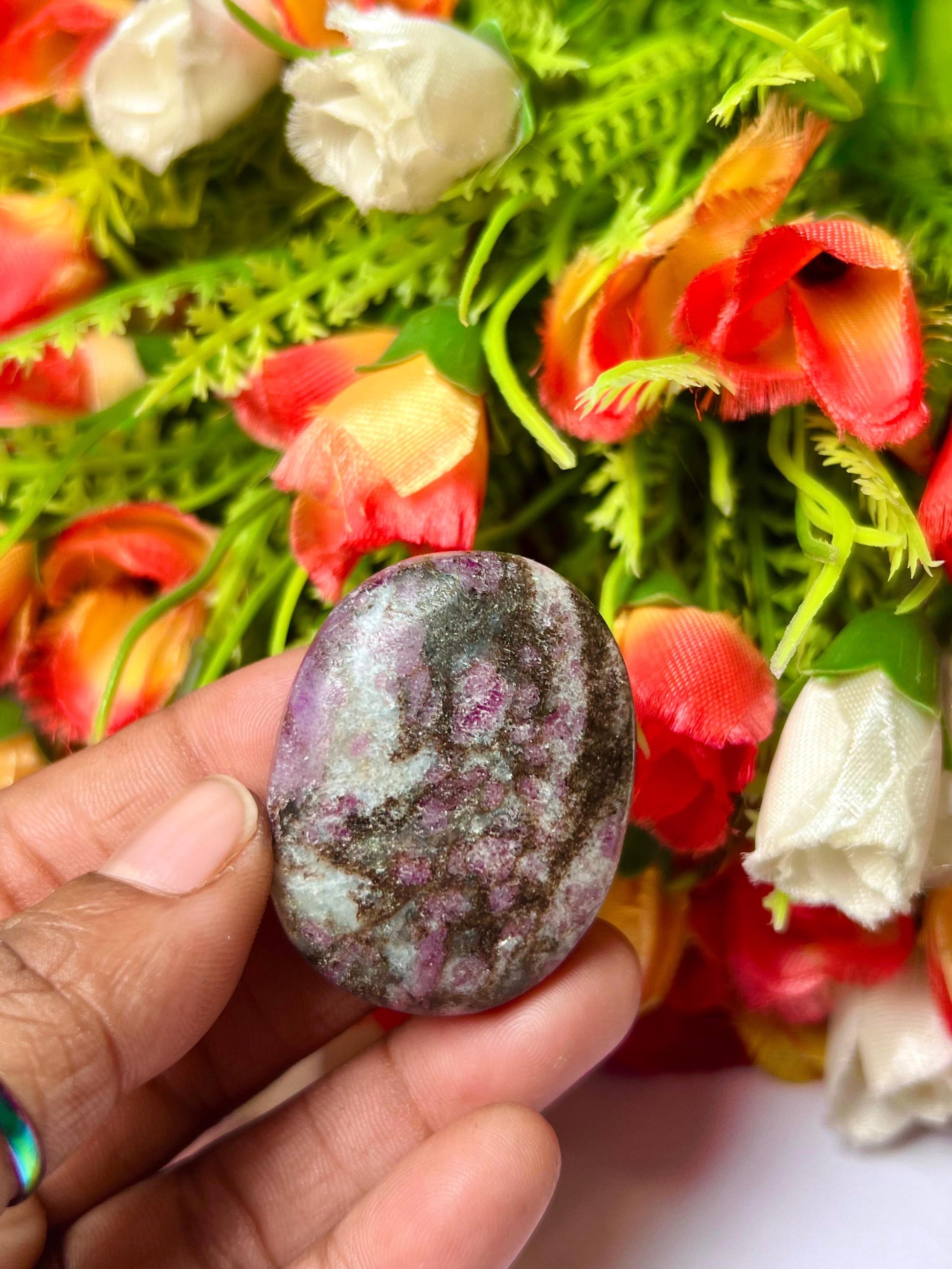 Ruby Albite stone Worry Stone – Pocket Stone – Thumb Stone One (1) Piece