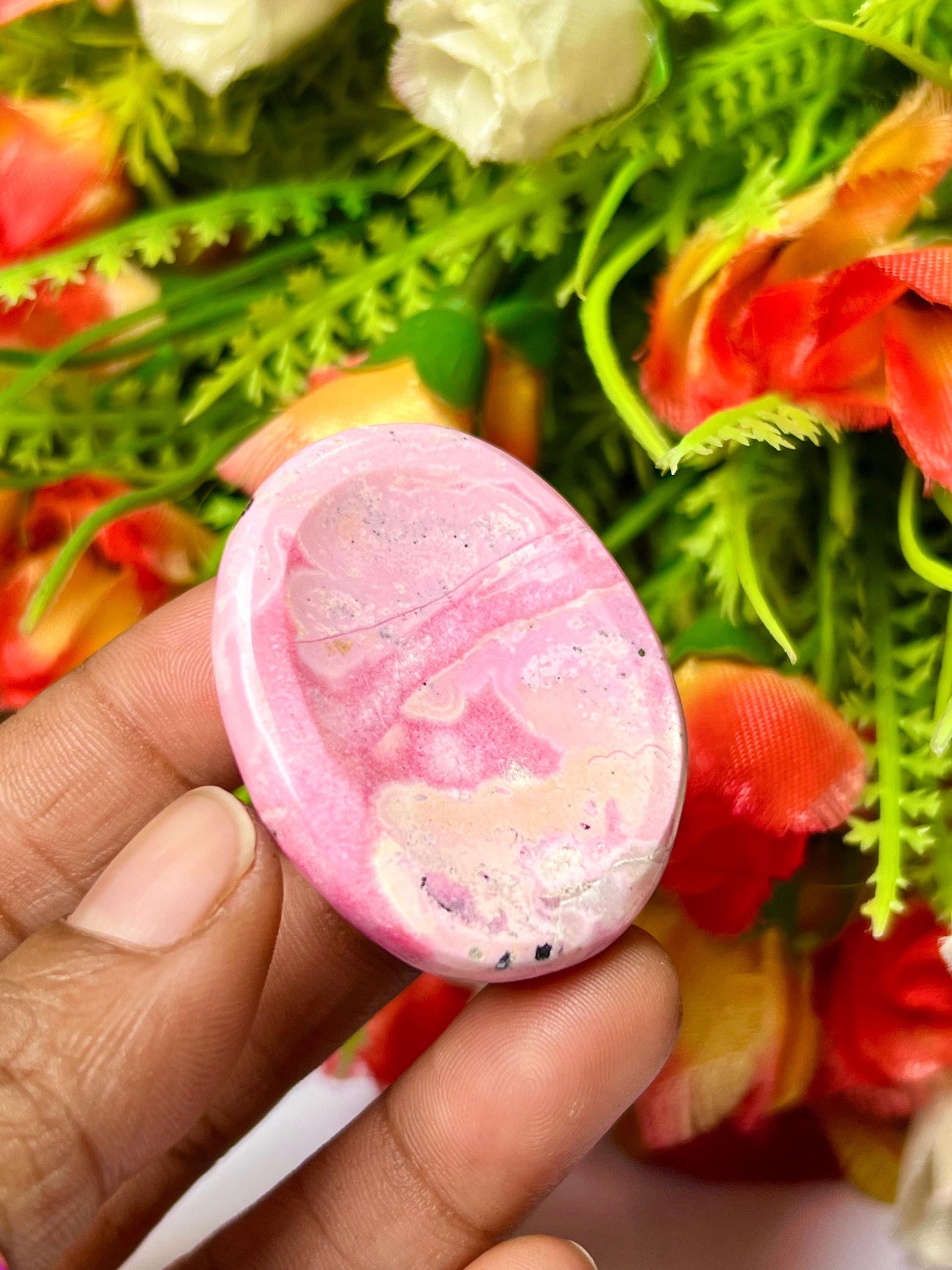 Rhodochrosite stone Worry Stone – Pocket Stone – Thumb Stone One (1) Piece