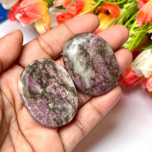 Ruby Albite stone Worry Stone – Pocket Stone – Thumb Stone One (1) Piece