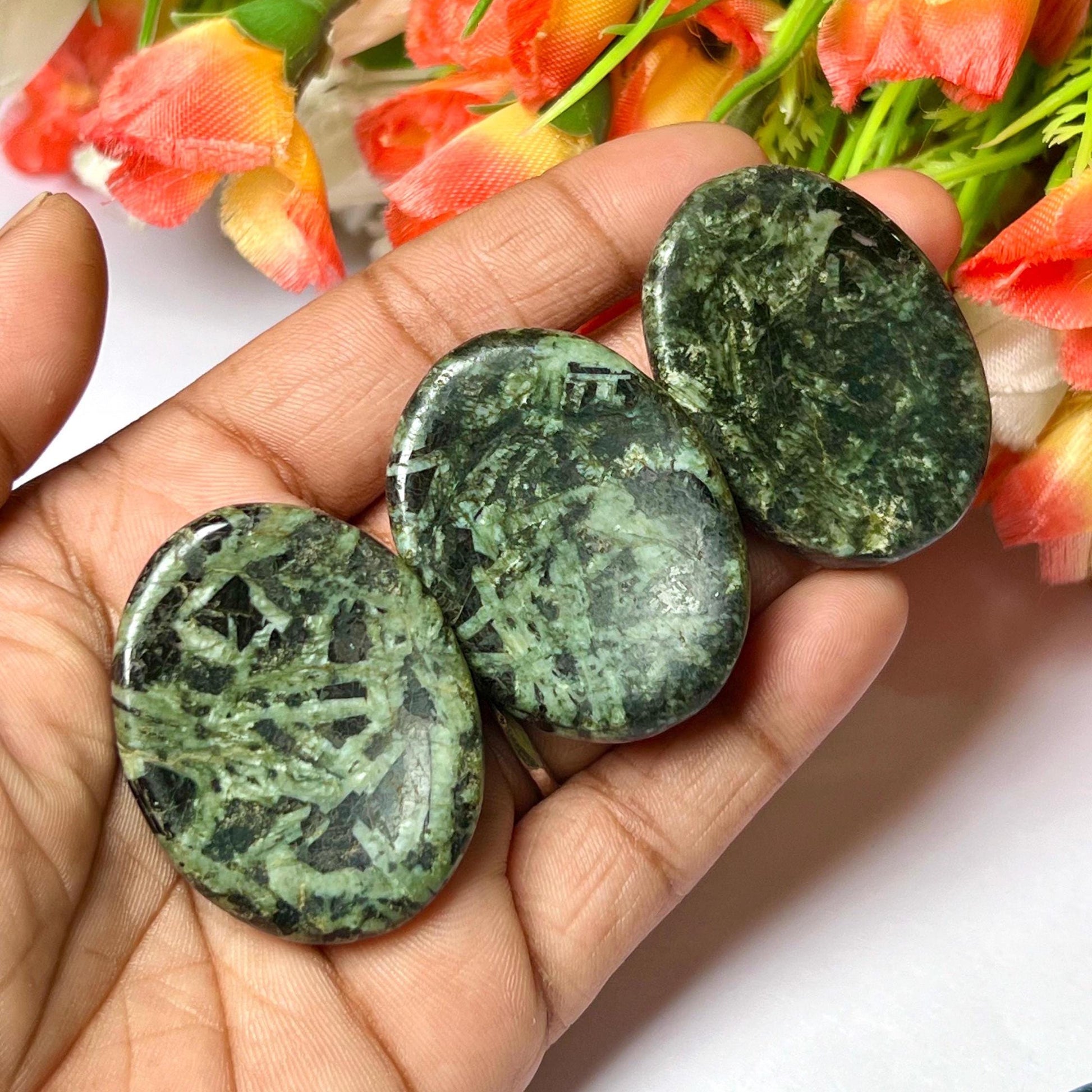 Chrysanthemum stone Worry Stone – Pocket Stone – Thumb Stone One (1) Piece