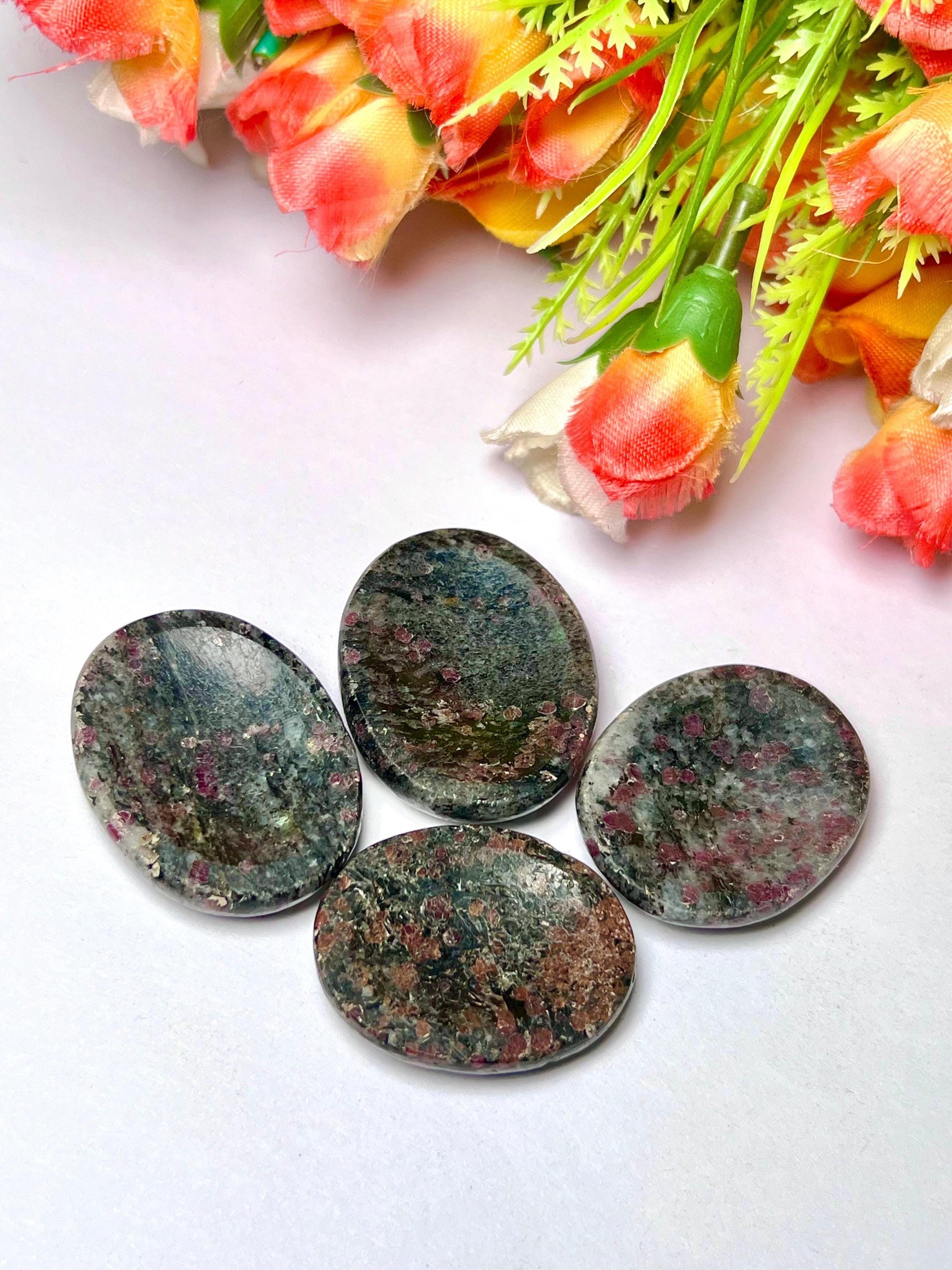 Ruby Spinel in Matrix Stone Worry Stone – Pocket Stone – Thumb Stone One (1) Piece