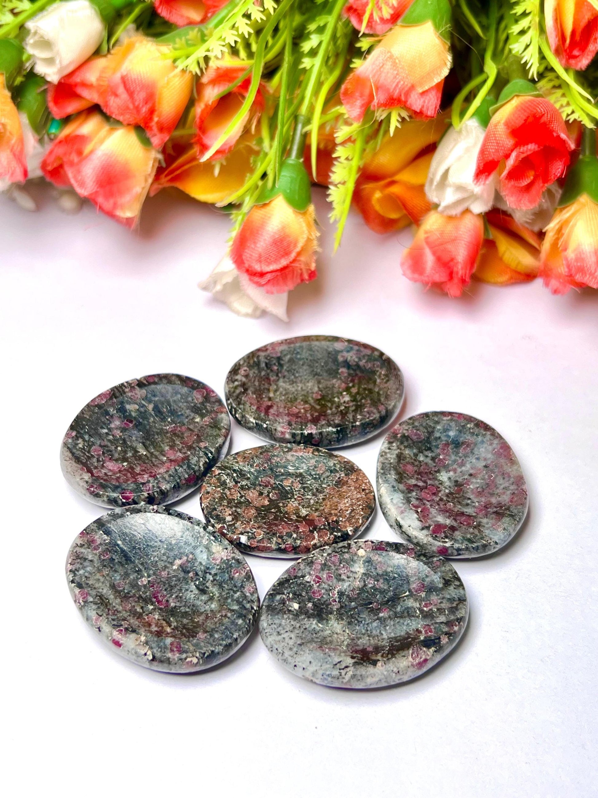 Ruby Spinel in Matrix Stone Worry Stone – Pocket Stone – Thumb Stone One (1) Piece