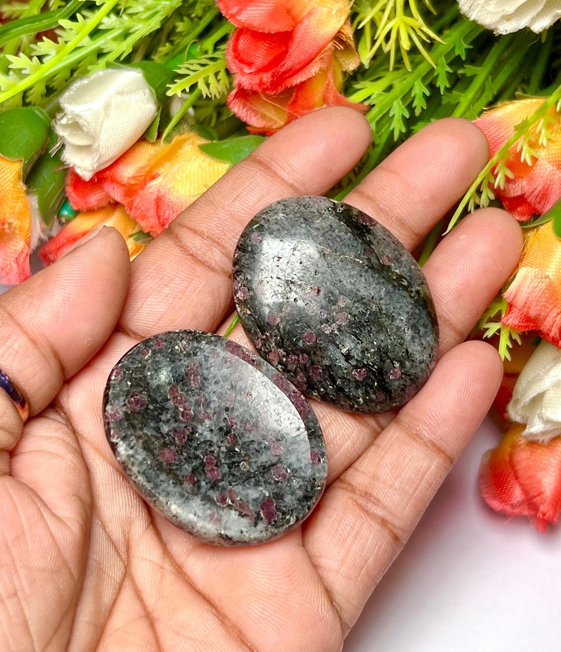 Ruby Spinel in Matrix Stone Worry Stone – Pocket Stone – Thumb Stone One (1) Piece