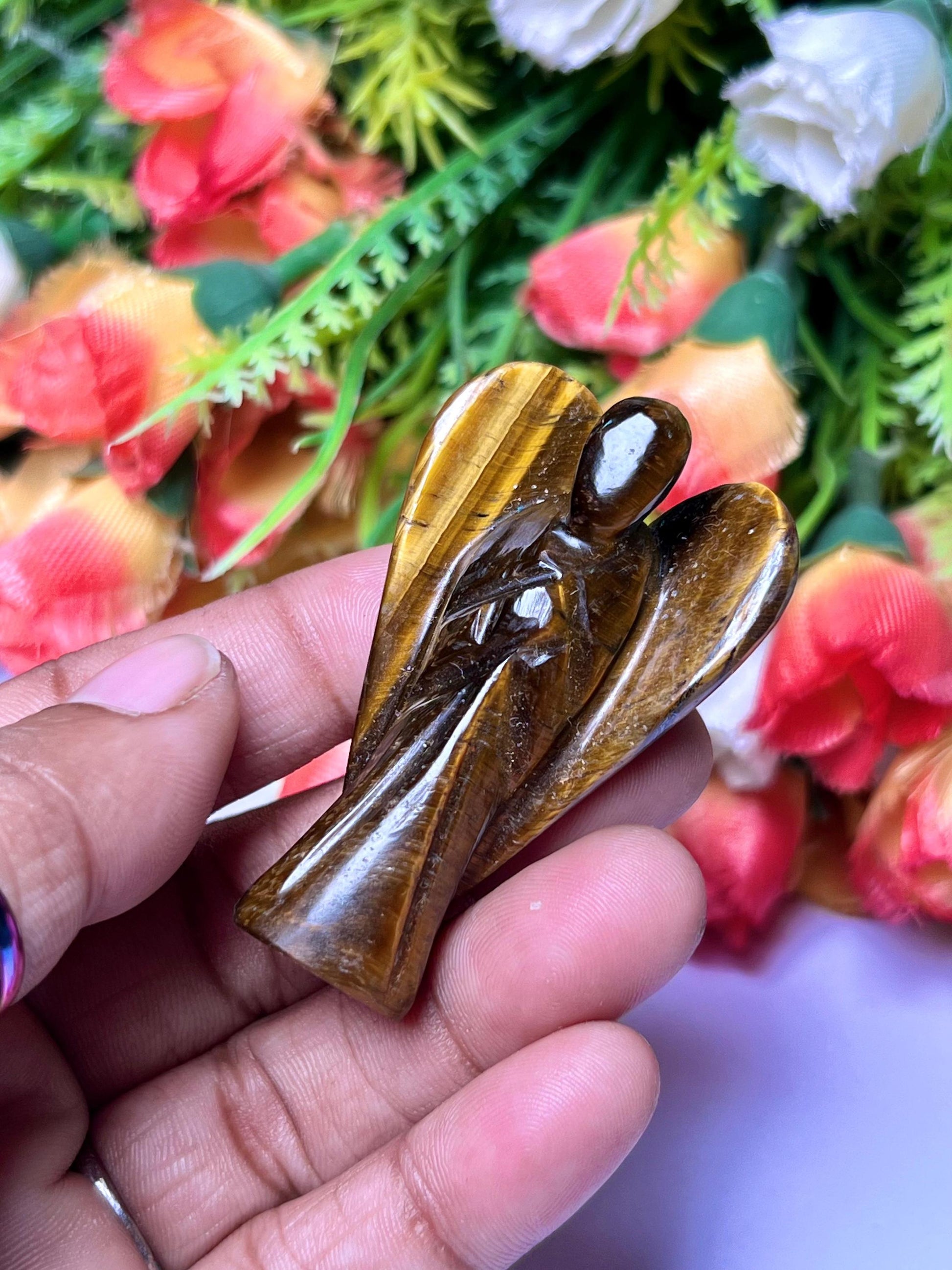 2" Angel Tiger's Eye Stone Guardian Angel blessed Angelic connection