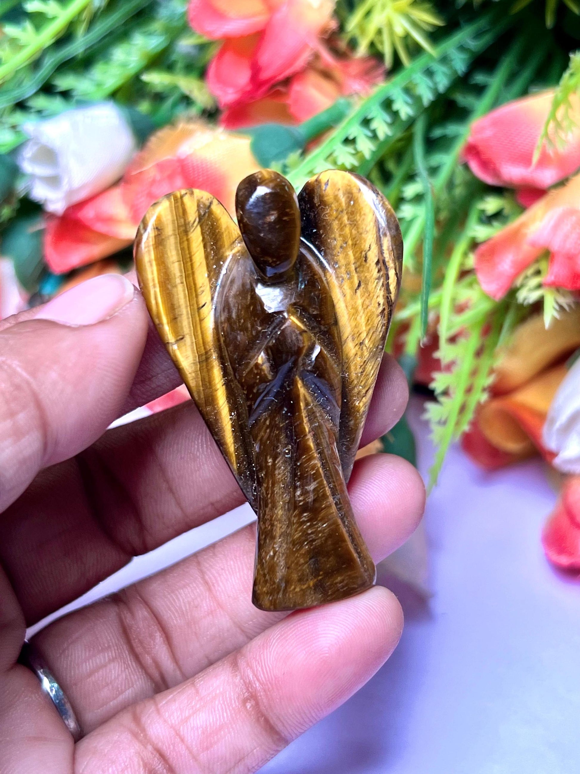 2" Angel Tiger's Eye Stone Guardian Angel blessed Angelic connection