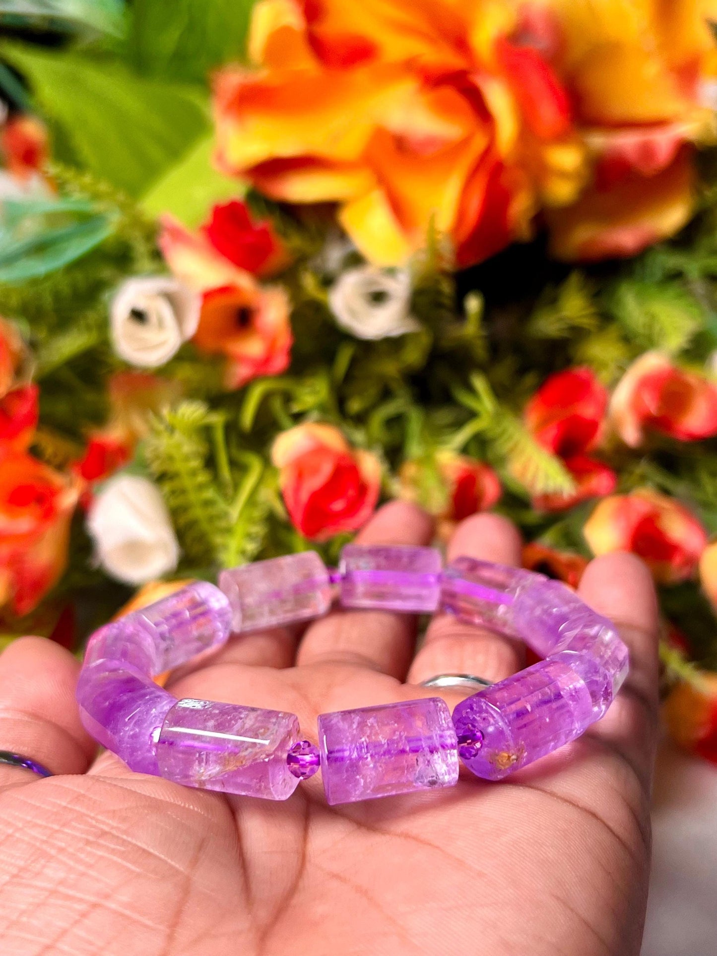 Vera Cruz Amethyst Stone Bracelet l Stretchable Bracelet l Unisex Bracelet