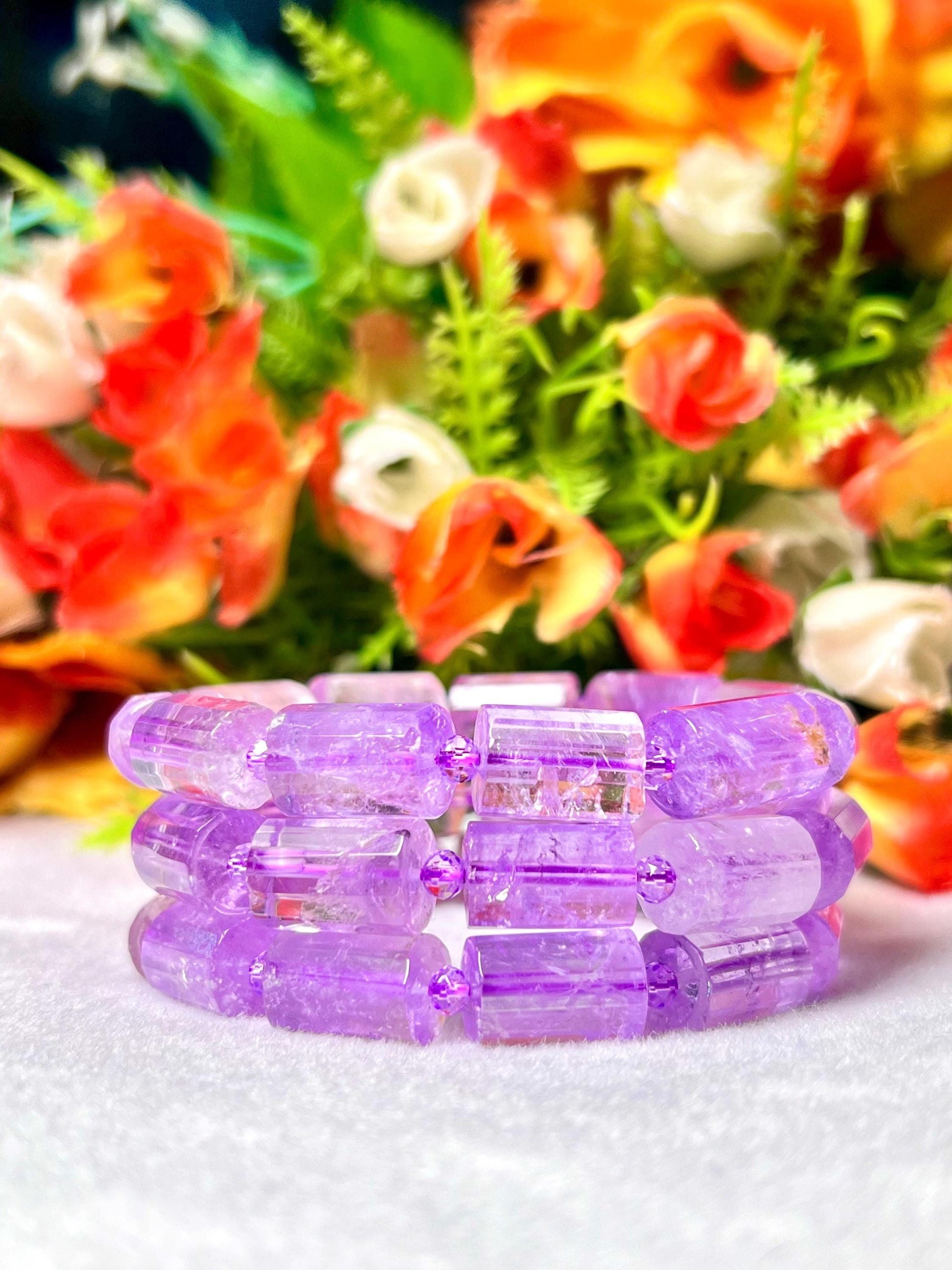 Vera Cruz Amethyst Stone Bracelet l Stretchable Bracelet l Unisex Bracelet