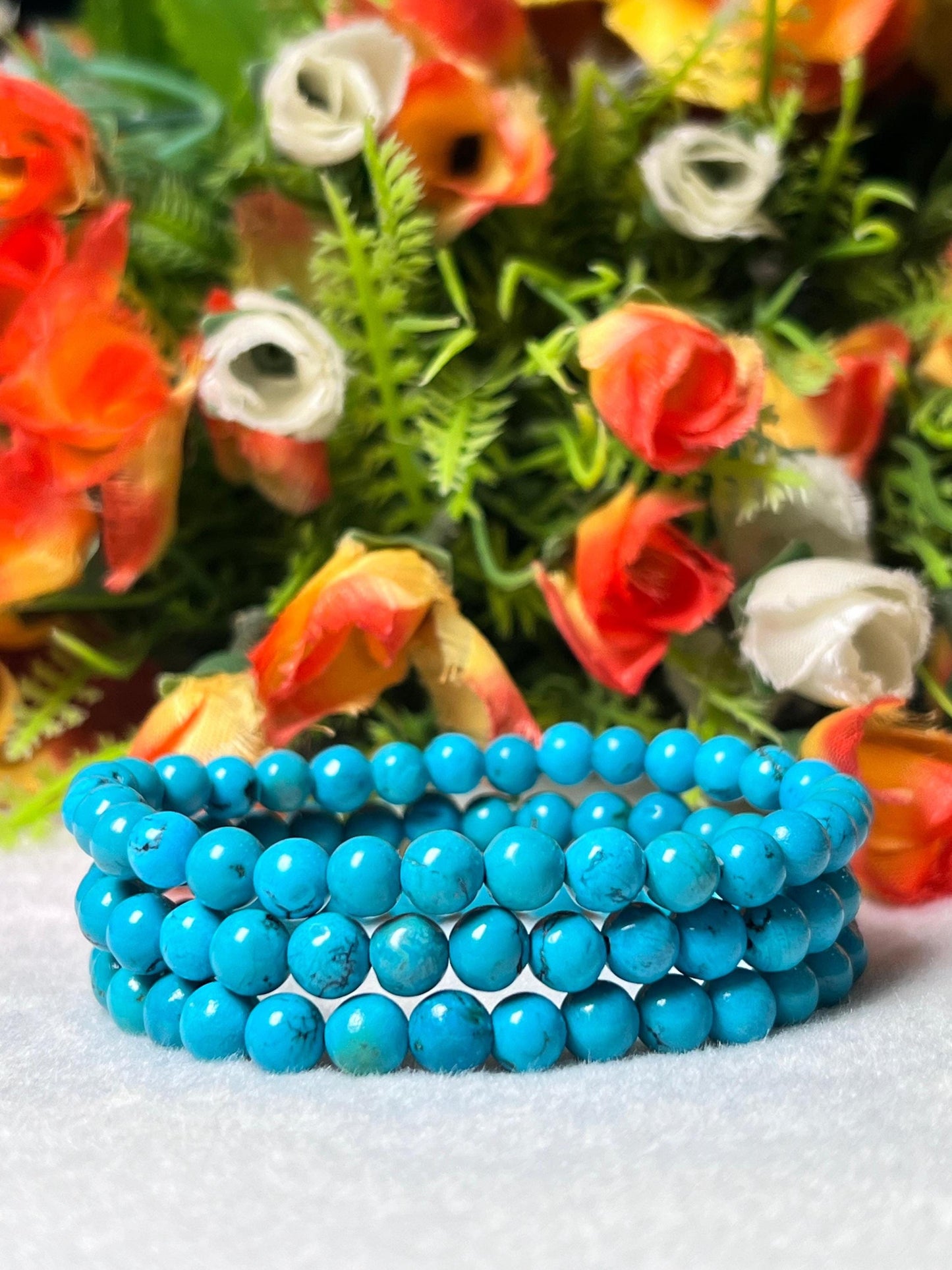 Natural Genuine Turquoise Stone Bracelet l Stretchable Bracelet l Unisex Bracelet l 6 MM Bracelet