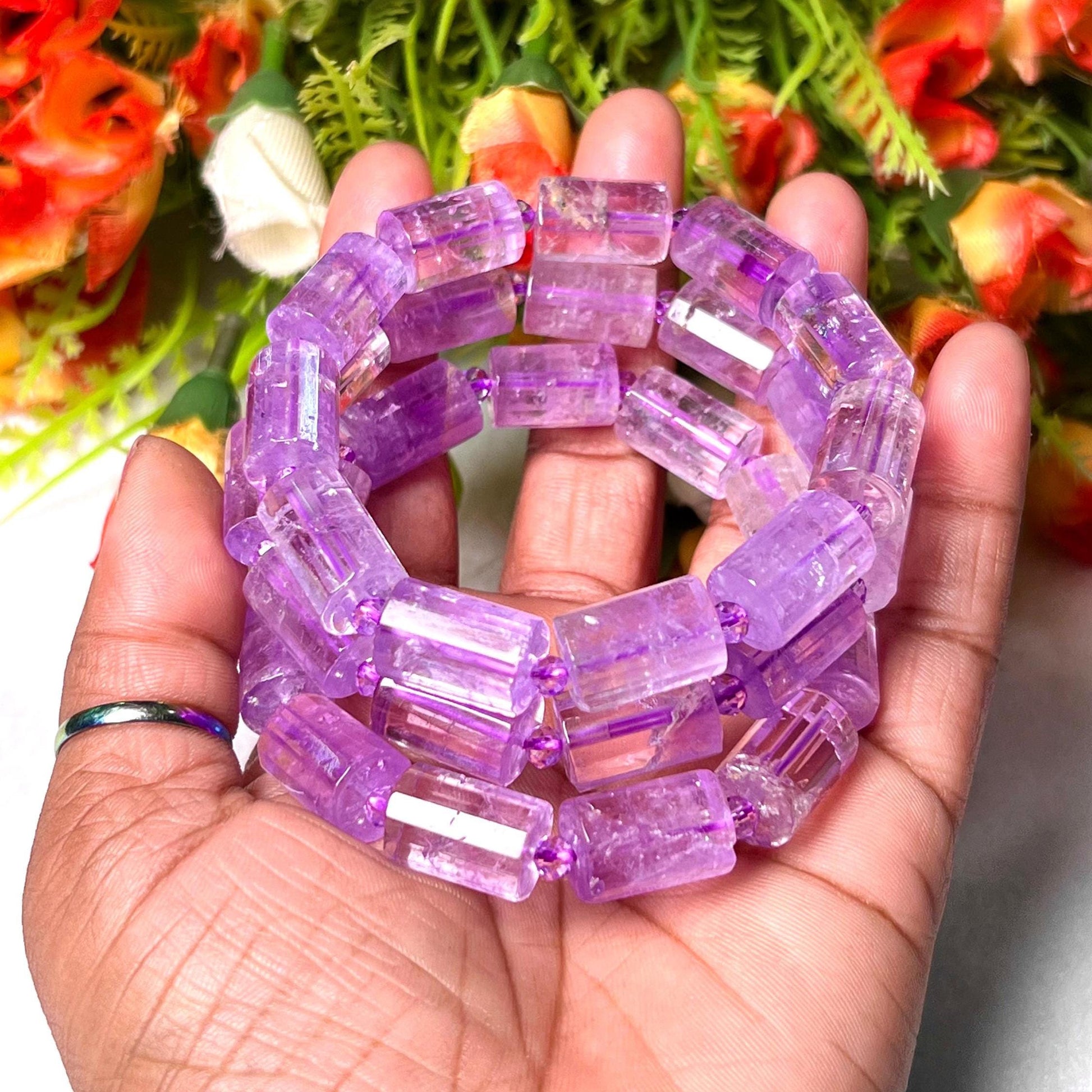 Vera Cruz Amethyst Stone Bracelet l Stretchable Bracelet l Unisex Bracelet