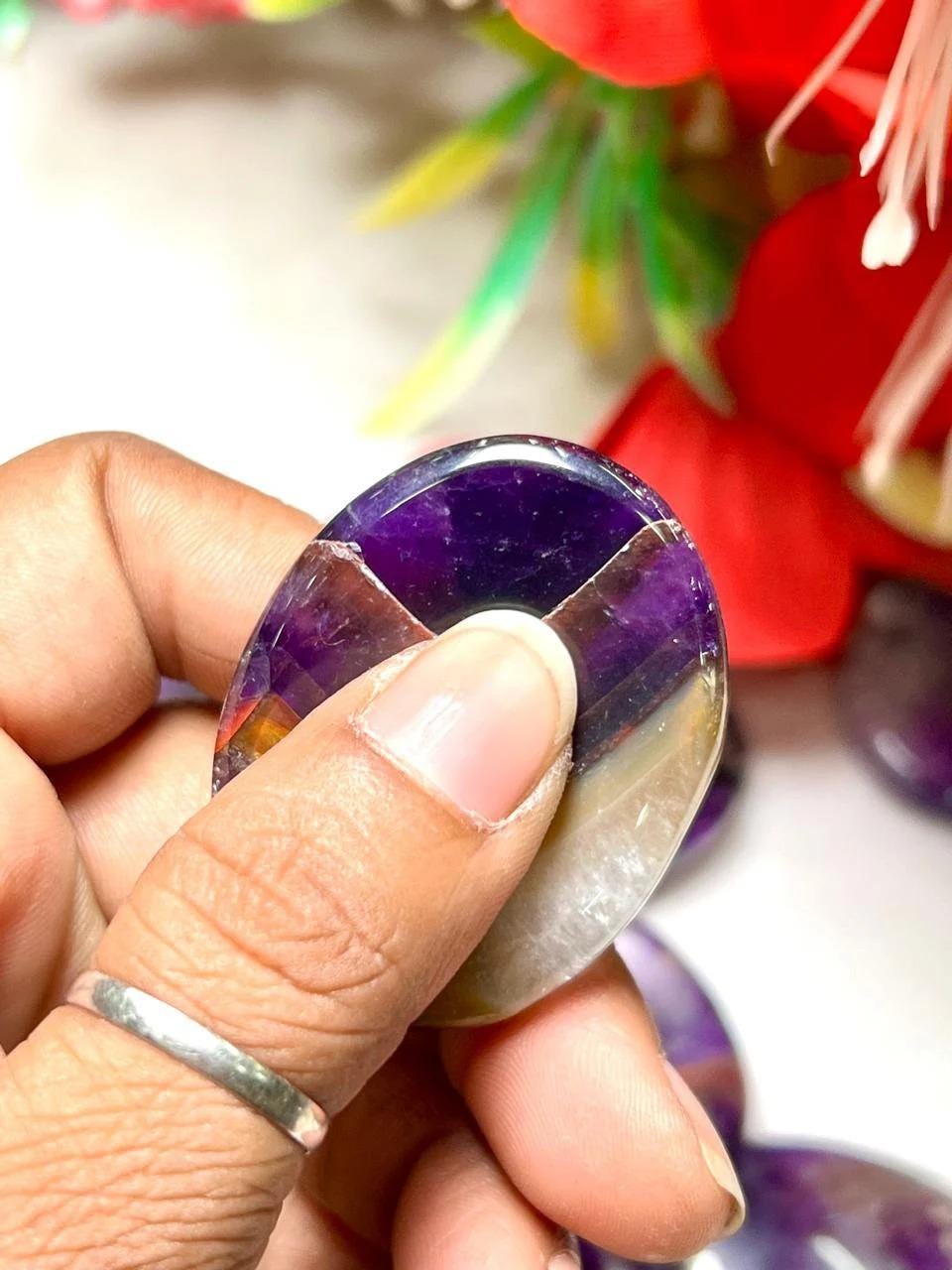 Ametrine Stone Worry Stone – Crystal Worry Stone – Pocket Stone – Healing Crystal - 4cmx3cm Thumb Stone One (1) Piece