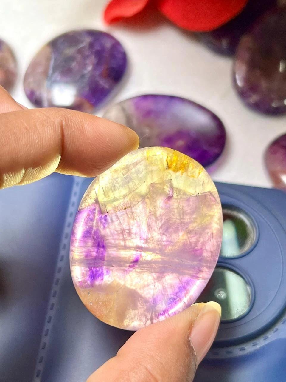 Ametrine Stone Worry Stone – Crystal Worry Stone – Pocket Stone – Healing Crystal - 4cmx3cm Thumb Stone One (1) Piece