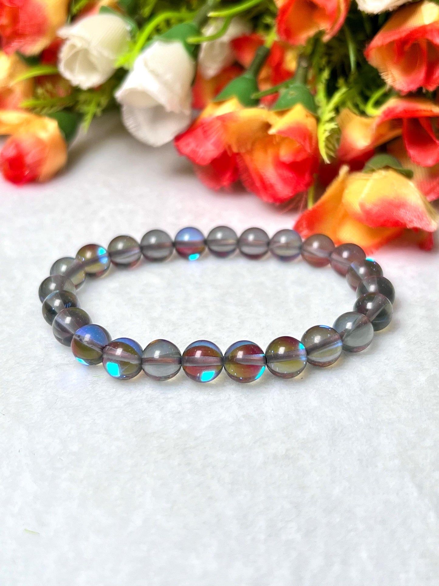 Labradorite Aura Quartz Stone Bracelet l Stretchable Bracelet l Unisex Bracelet l 8 MM Bracelet