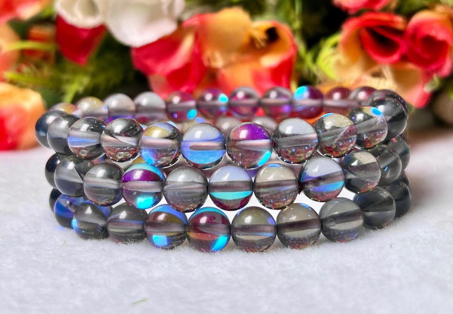 Labradorite Aura Quartz Stone Bracelet l Stretchable Bracelet l Unisex Bracelet l 8 MM Bracelet