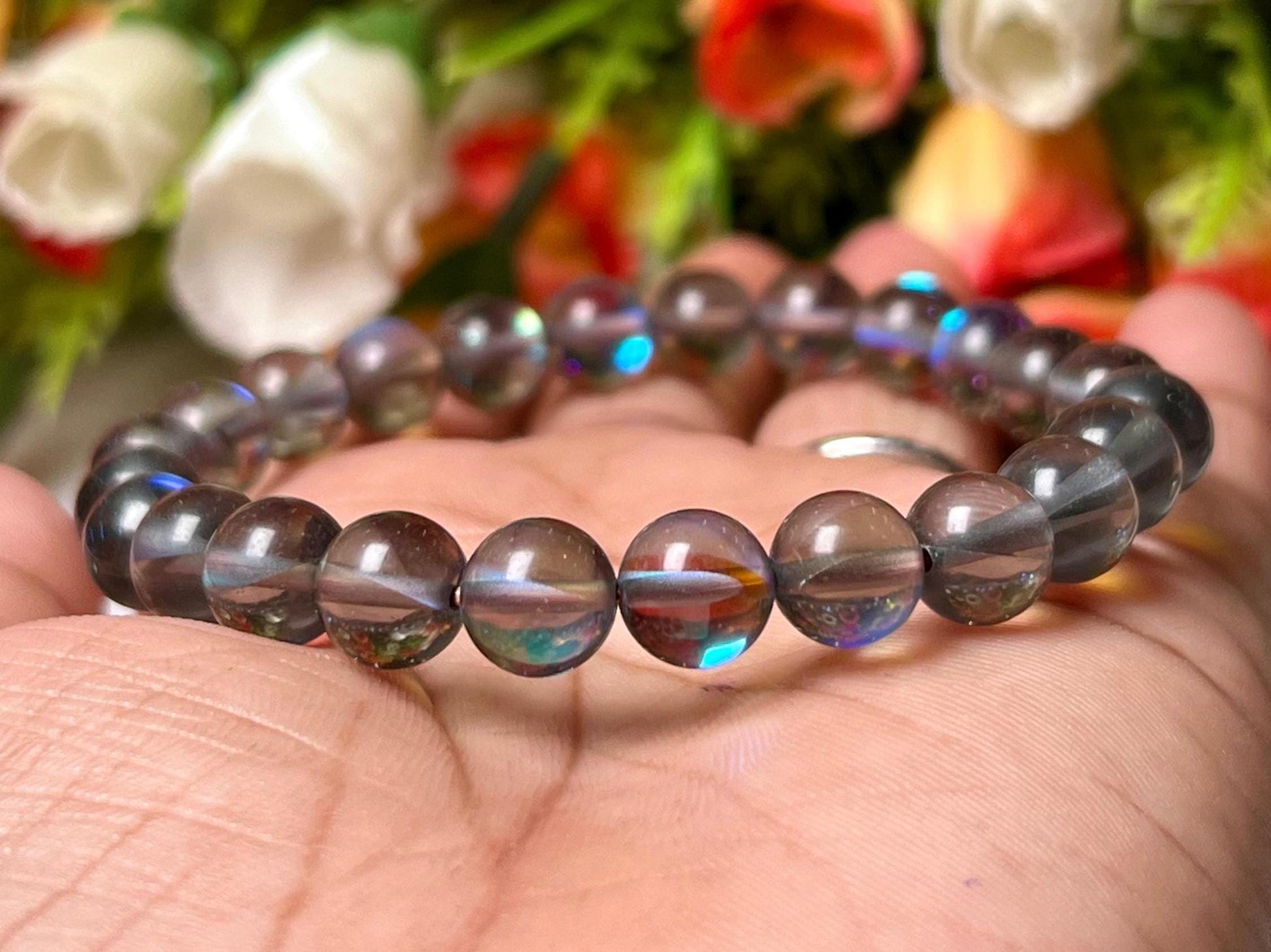 Labradorite Aura Quartz Stone Bracelet l Stretchable Bracelet l Unisex Bracelet l 8 MM Bracelet