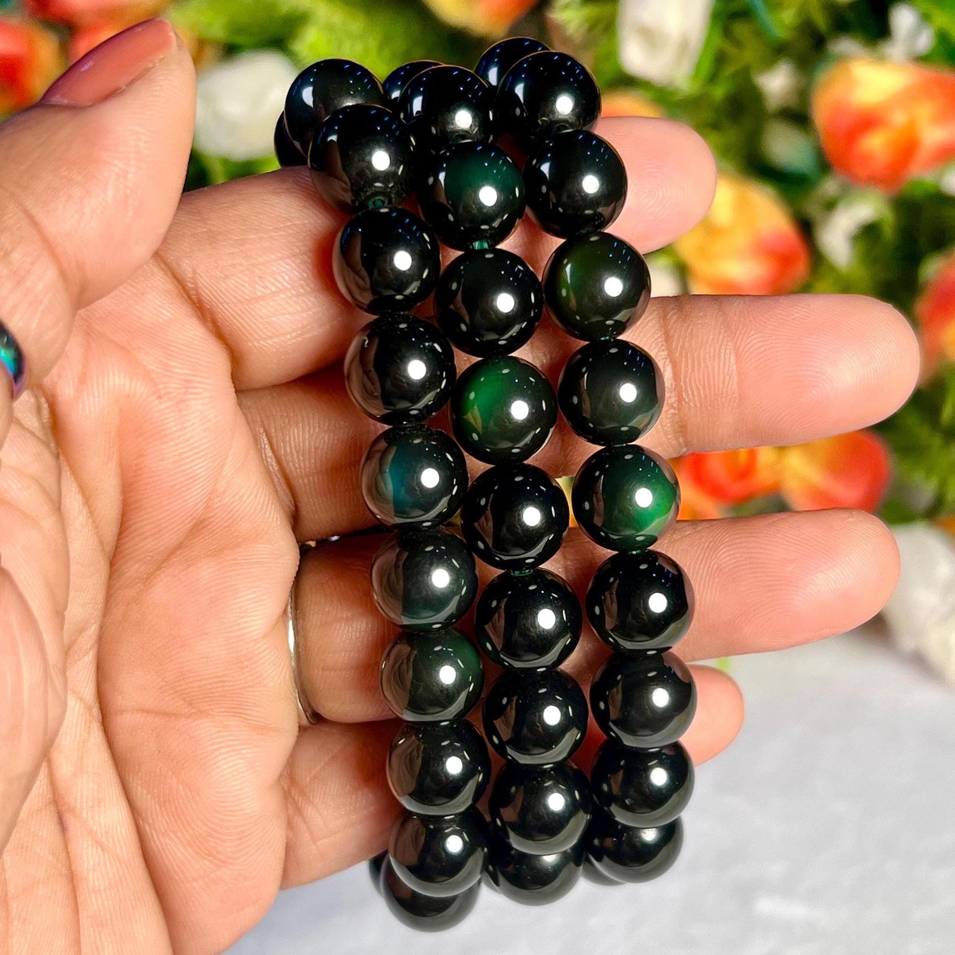 Green Obsidian Stone Bracelet l Stretchable Bracelet l Unisex Bracelet l 10 MM Bracelet