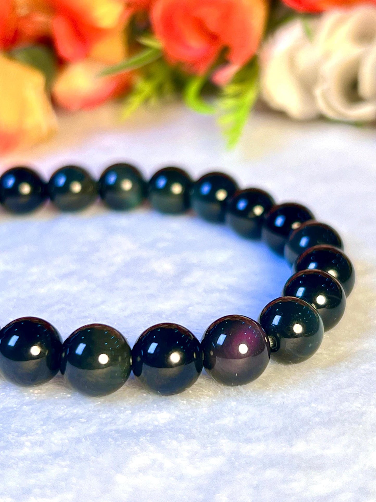 Rainbow Obsidian Stone Bracelet l Stretchable Bracelet l Unisex Bracelet l 8 MM Bracelet