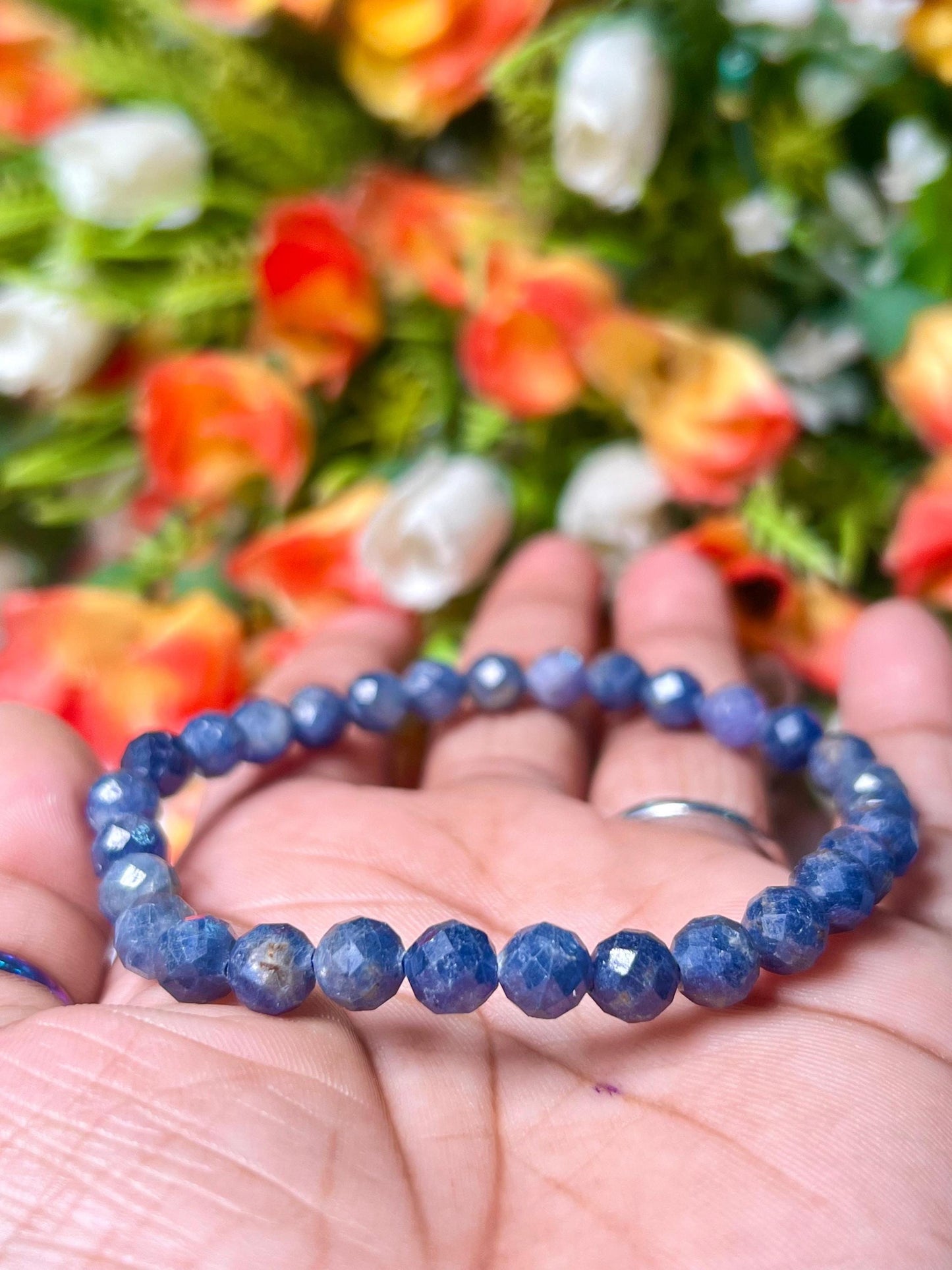 Blue Sapphire Stone Faceted Cutting Bracelet l Stretchable Bracelet l Unisex Bracelet l 6 MM Bracelet