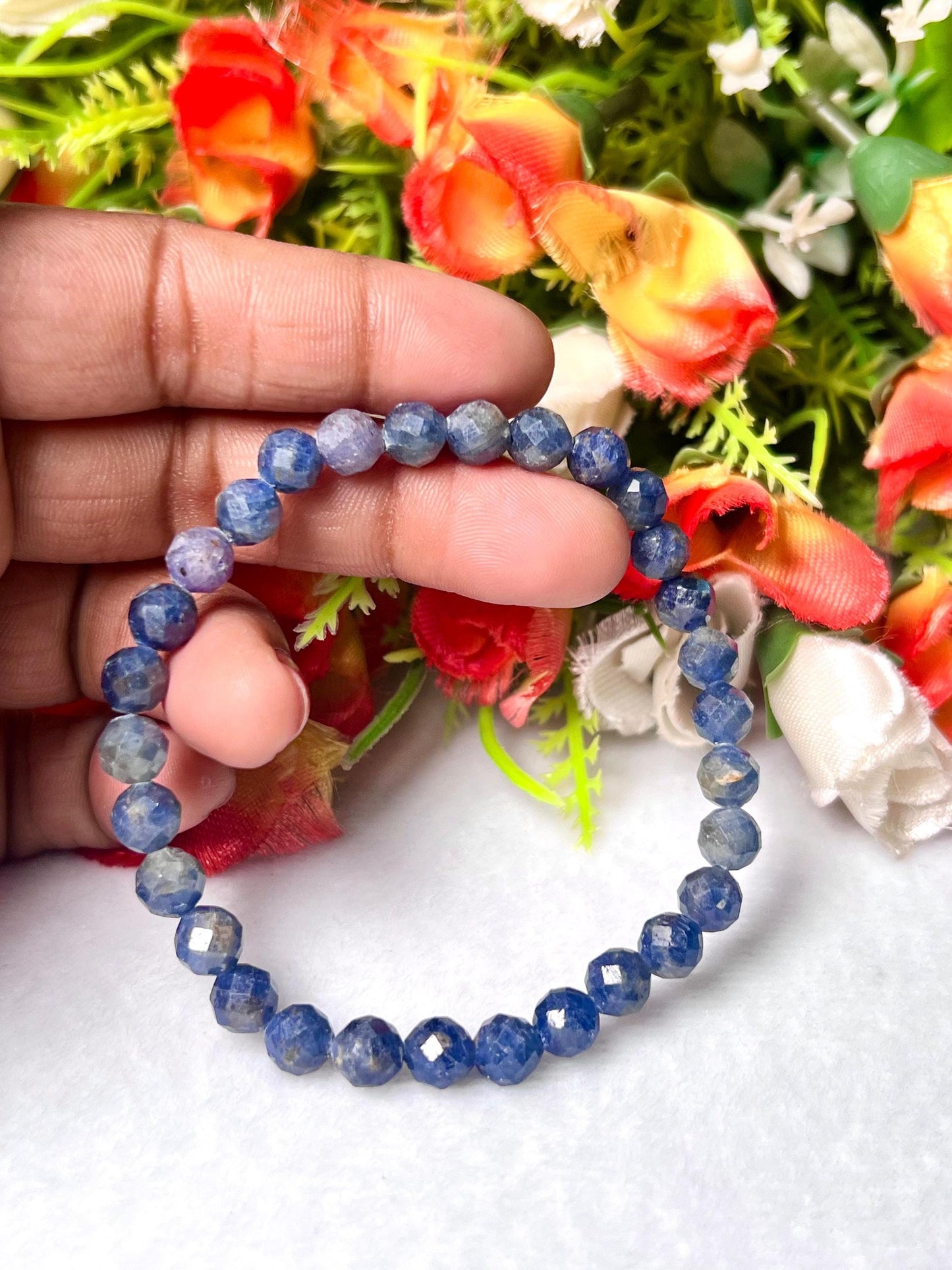 Blue Sapphire Stone Faceted Cutting Bracelet l Stretchable Bracelet l Unisex Bracelet l 6 MM Bracelet