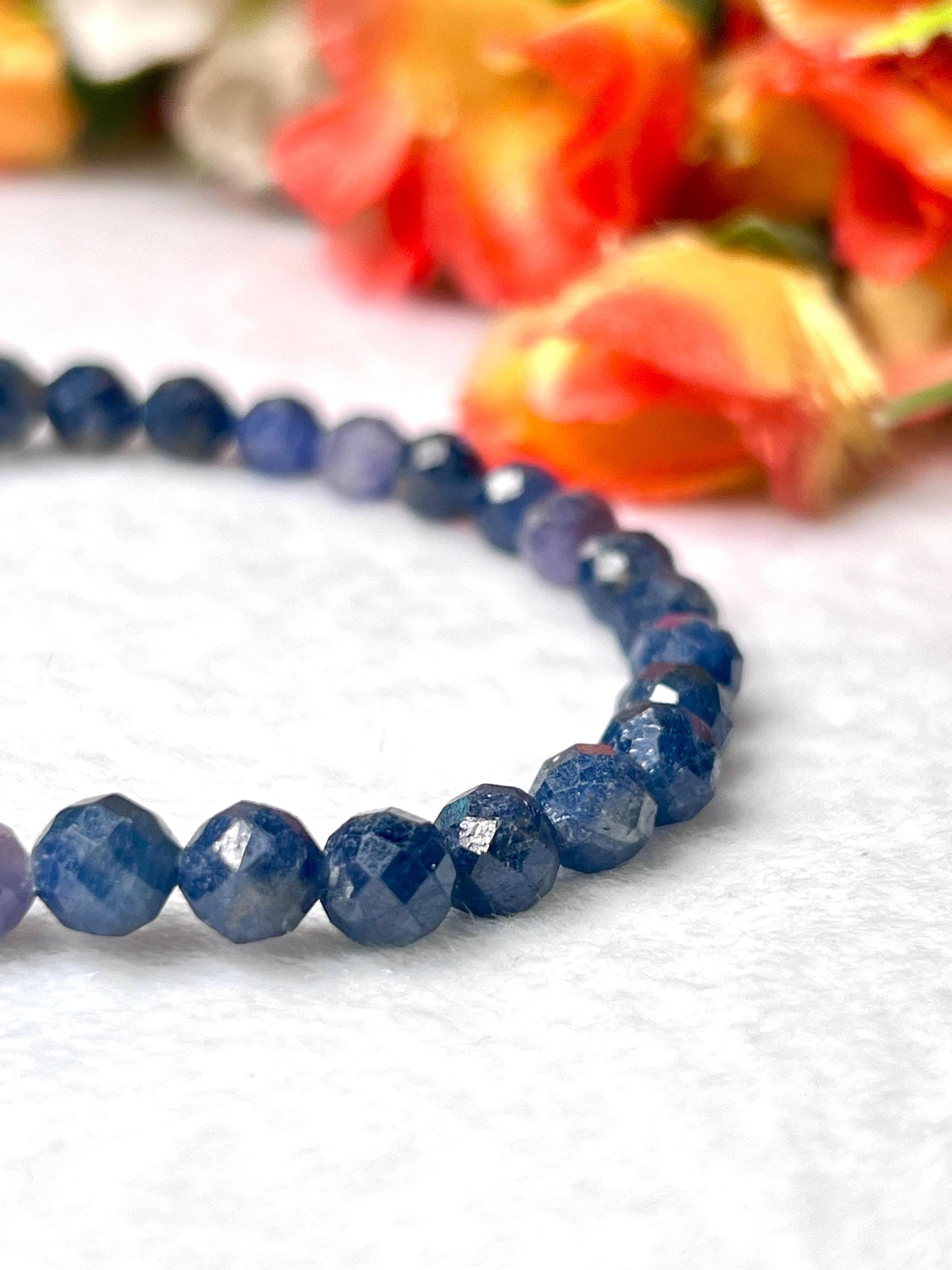 Blue Sapphire Stone Faceted Cutting Bracelet l Stretchable Bracelet l Unisex Bracelet l 6 MM Bracelet