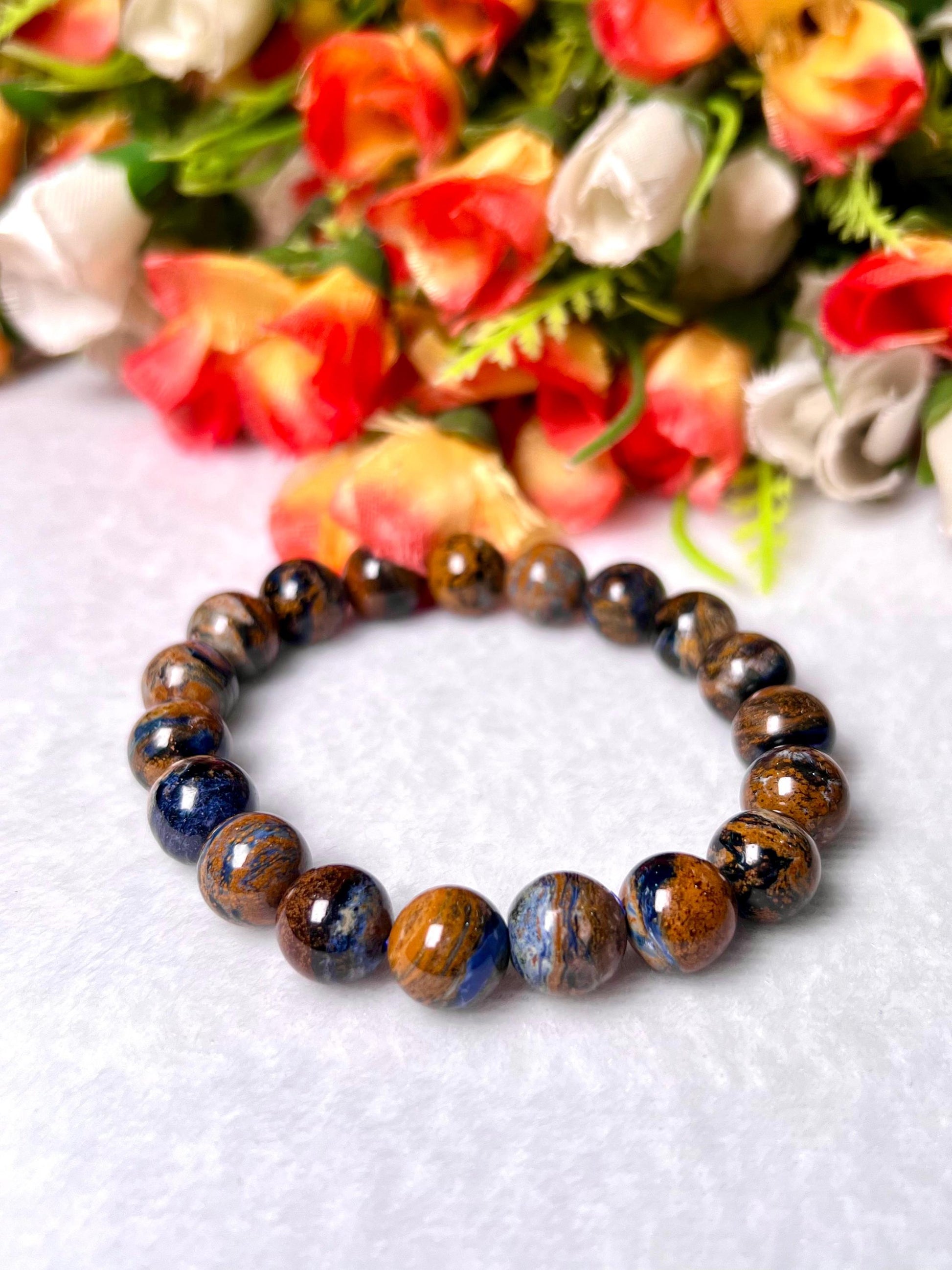 Blue Rainbow Pietersite Stone Bracelet l Stretchable Bracelet l Unisex Bracelet l 10 MM Bracelet