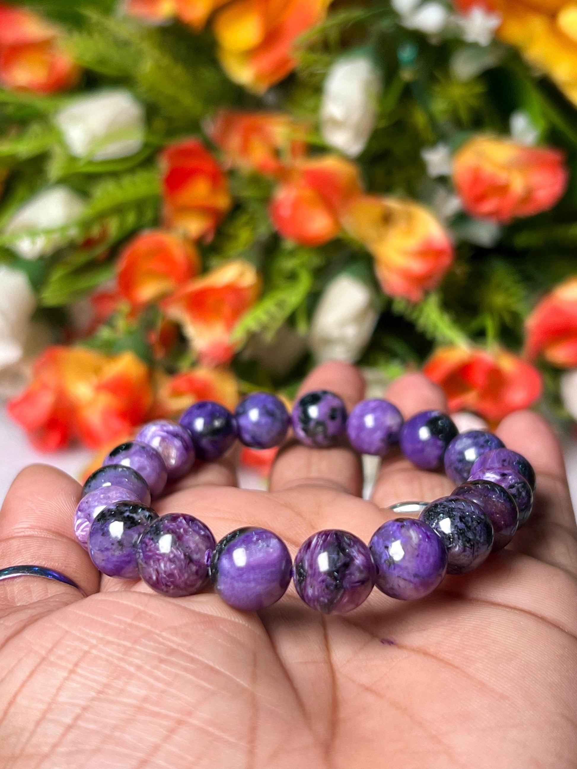 Charoite Stone Bracelet l Stretchable Bracelet l Unisex Bracelet l 10 MM Bracelet