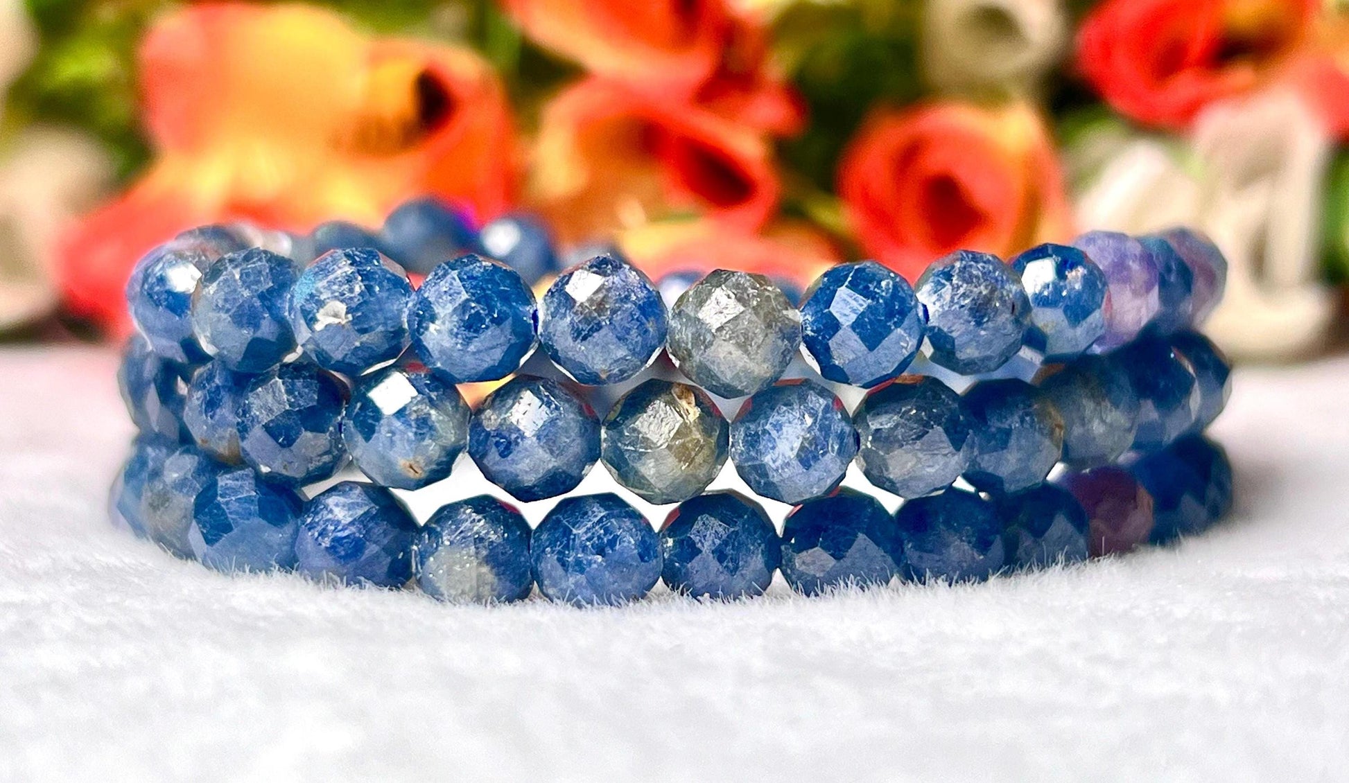 Blue Sapphire Stone Faceted Cutting Bracelet l Stretchable Bracelet l Unisex Bracelet l 6 MM Bracelet