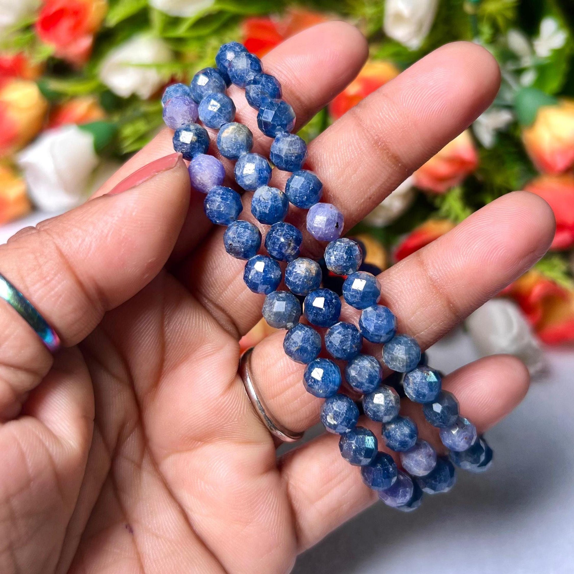 Blue Sapphire Stone Faceted Cutting Bracelet l Stretchable Bracelet l Unisex Bracelet l 6 MM Bracelet