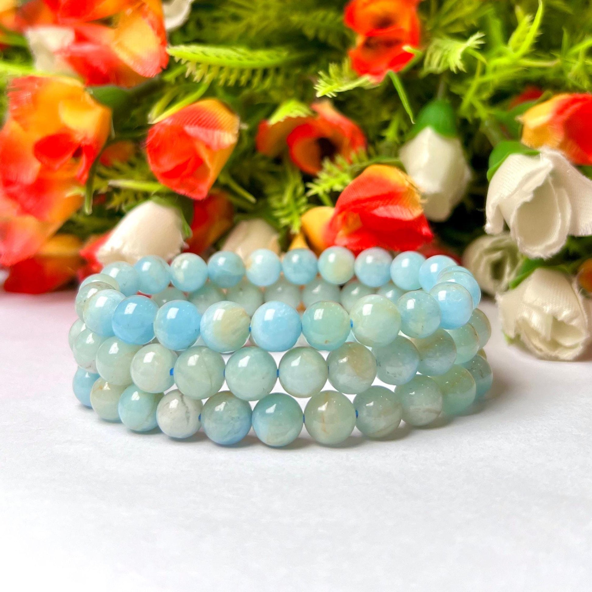 Aquamarine Stone Bracelet l Stretchable Bracelet l Unisex Bracelet l 8 MM Bracelet