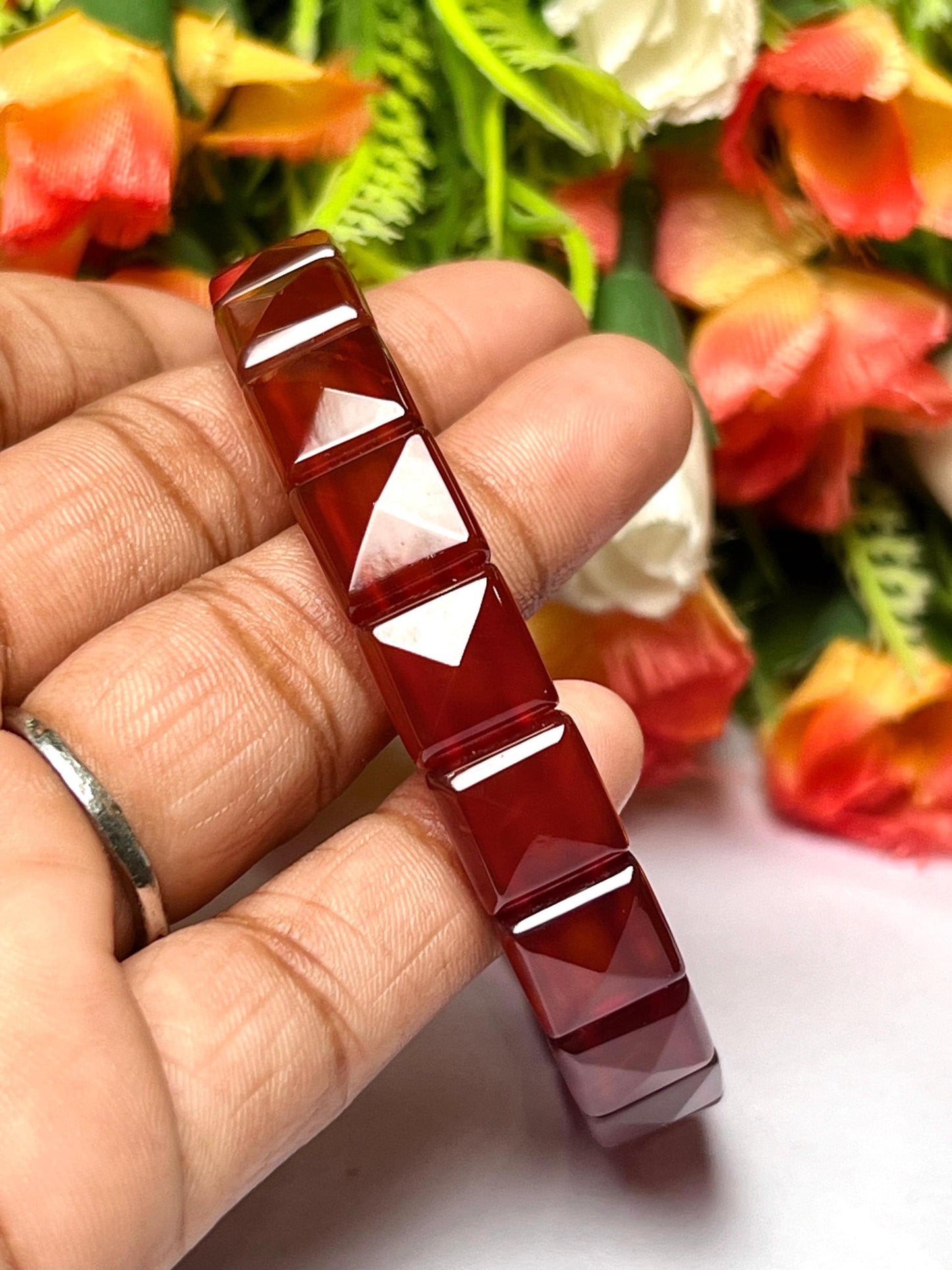 Red Onyx Stone Pyramid Shape 10 MM Bracelet