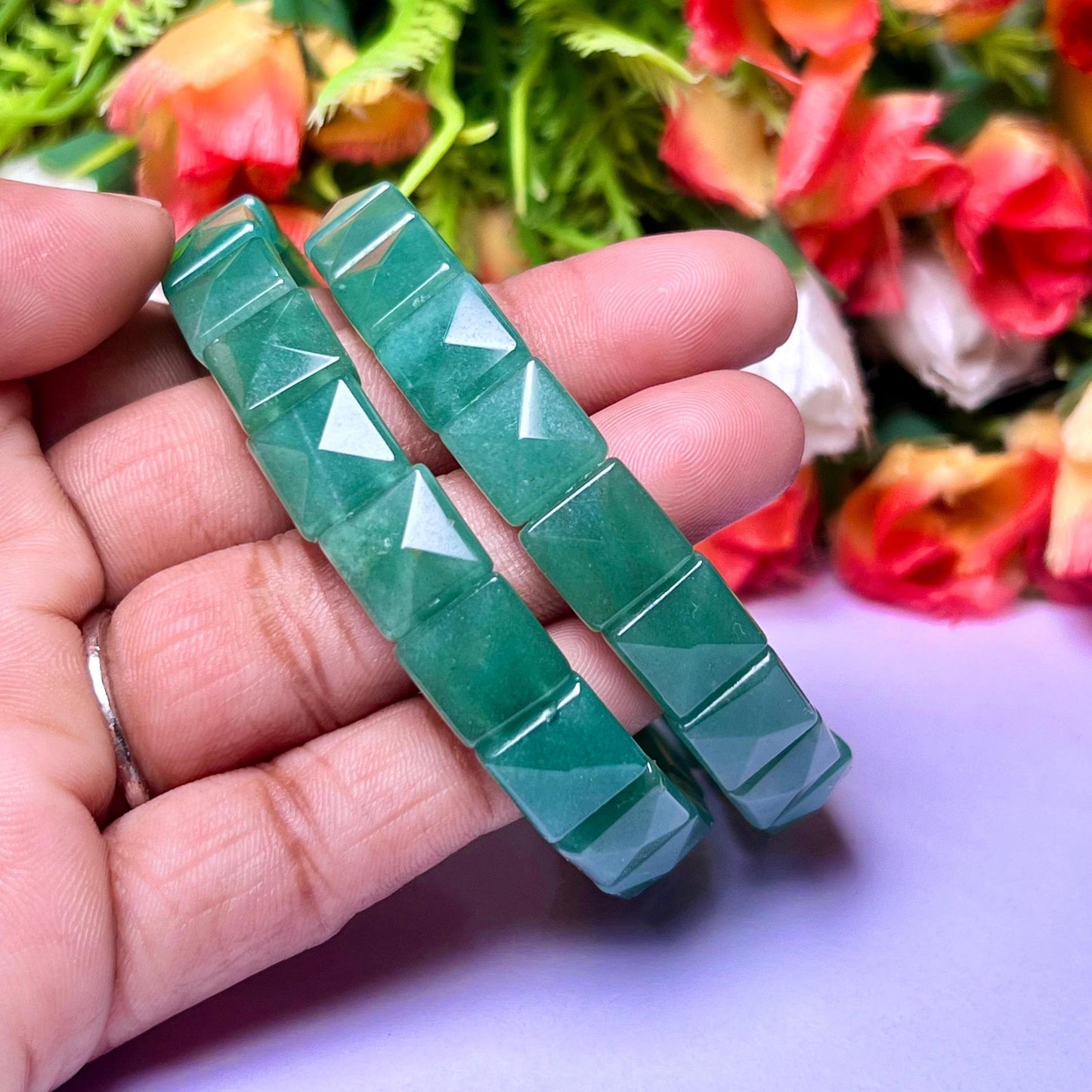 Green Aventurine Stone Pyramid Shape 10 MM Bracelet