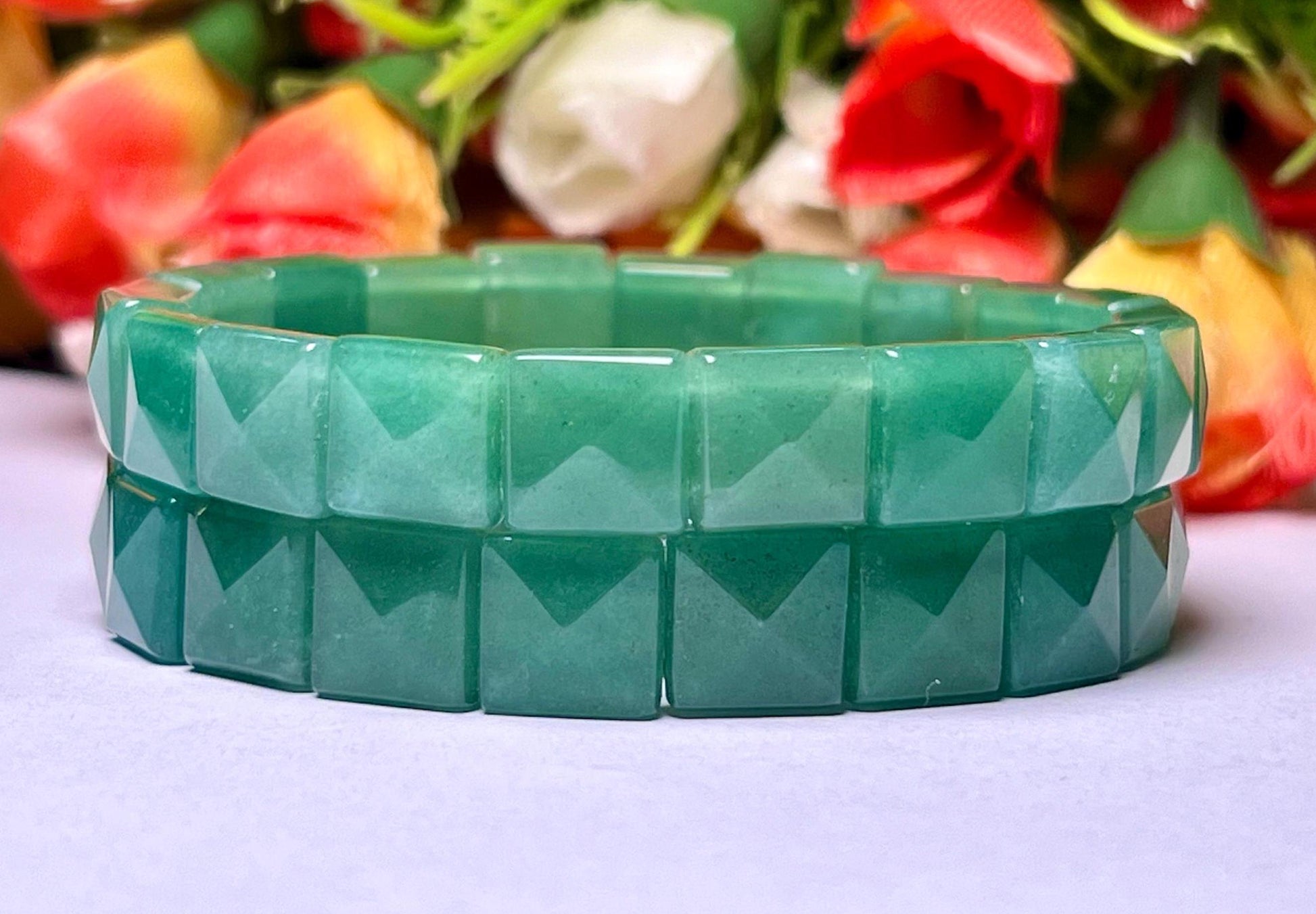 Green Aventurine Stone Pyramid Shape 10 MM Bracelet